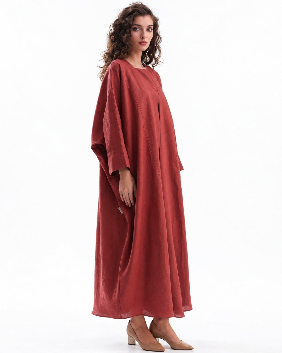 F26 TK87 - Indian Red Cotton Mix Abaya Set - MAISOON - MIRA Y MANO
