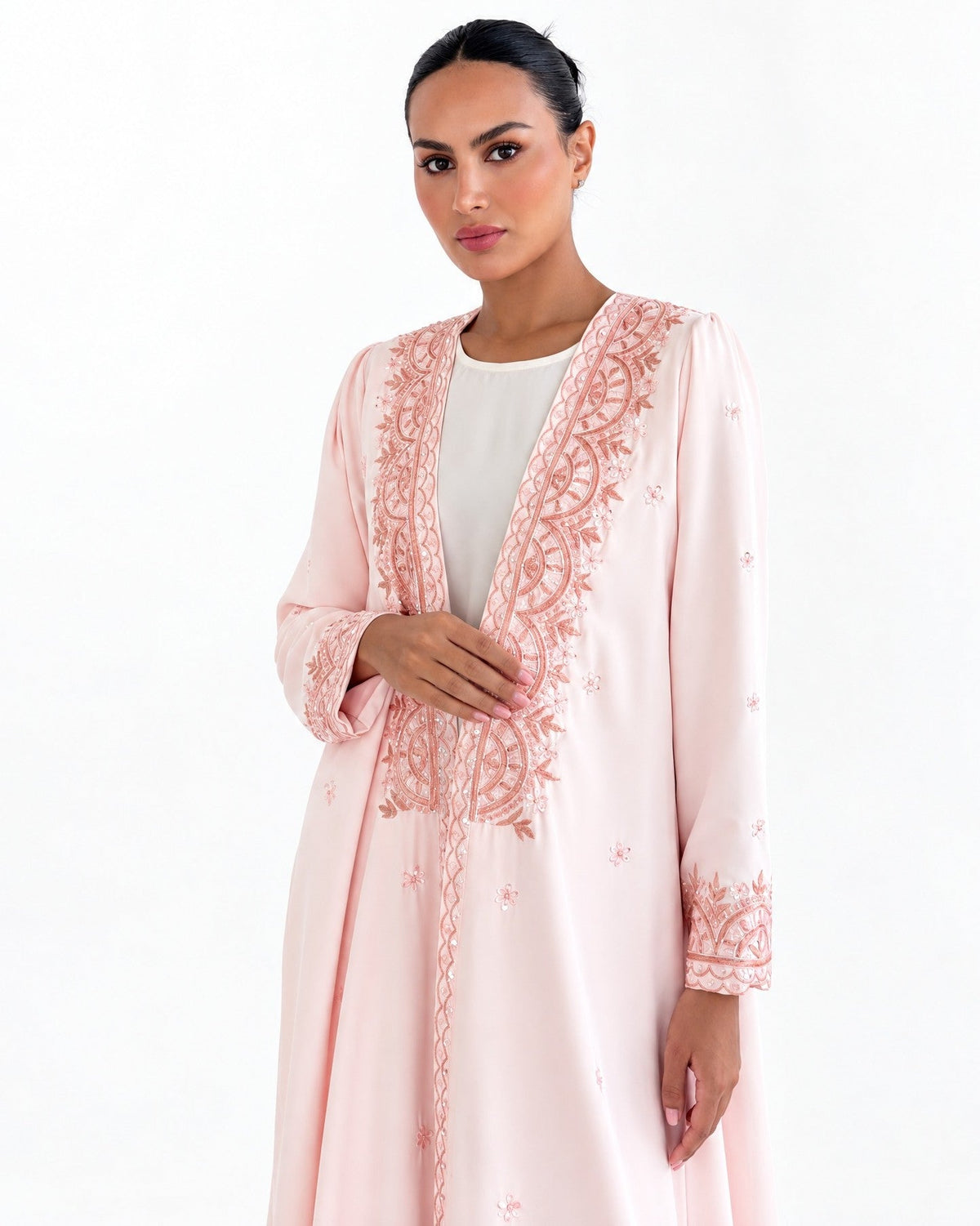 MISK145 - Light Pink Crepe Abaya - MISK - MIRA Y MANO