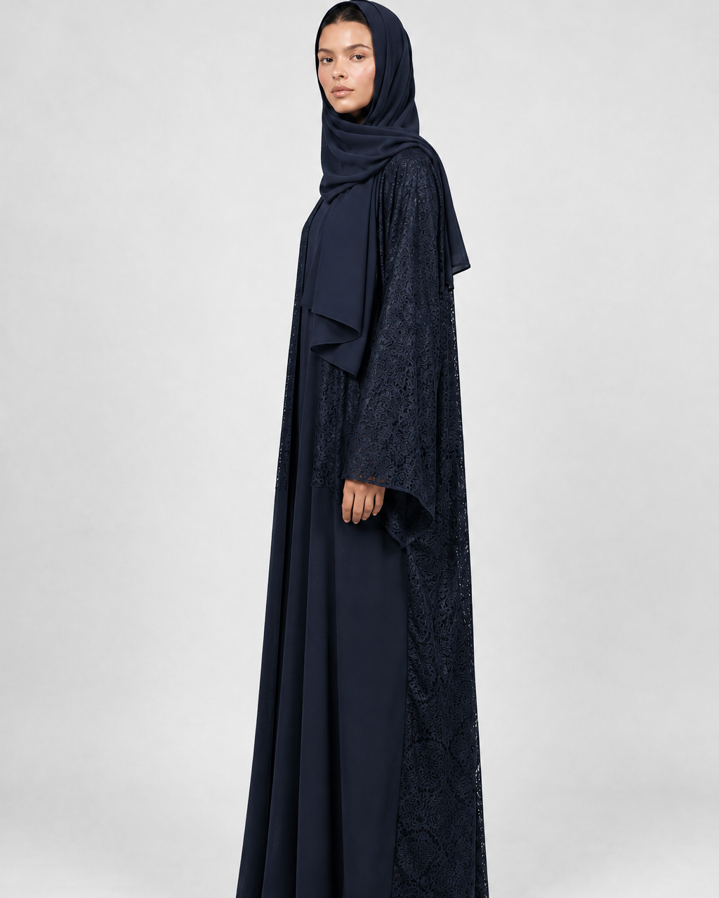 1/2 Lace NV – Navy Crepe Abaya – Product image 2