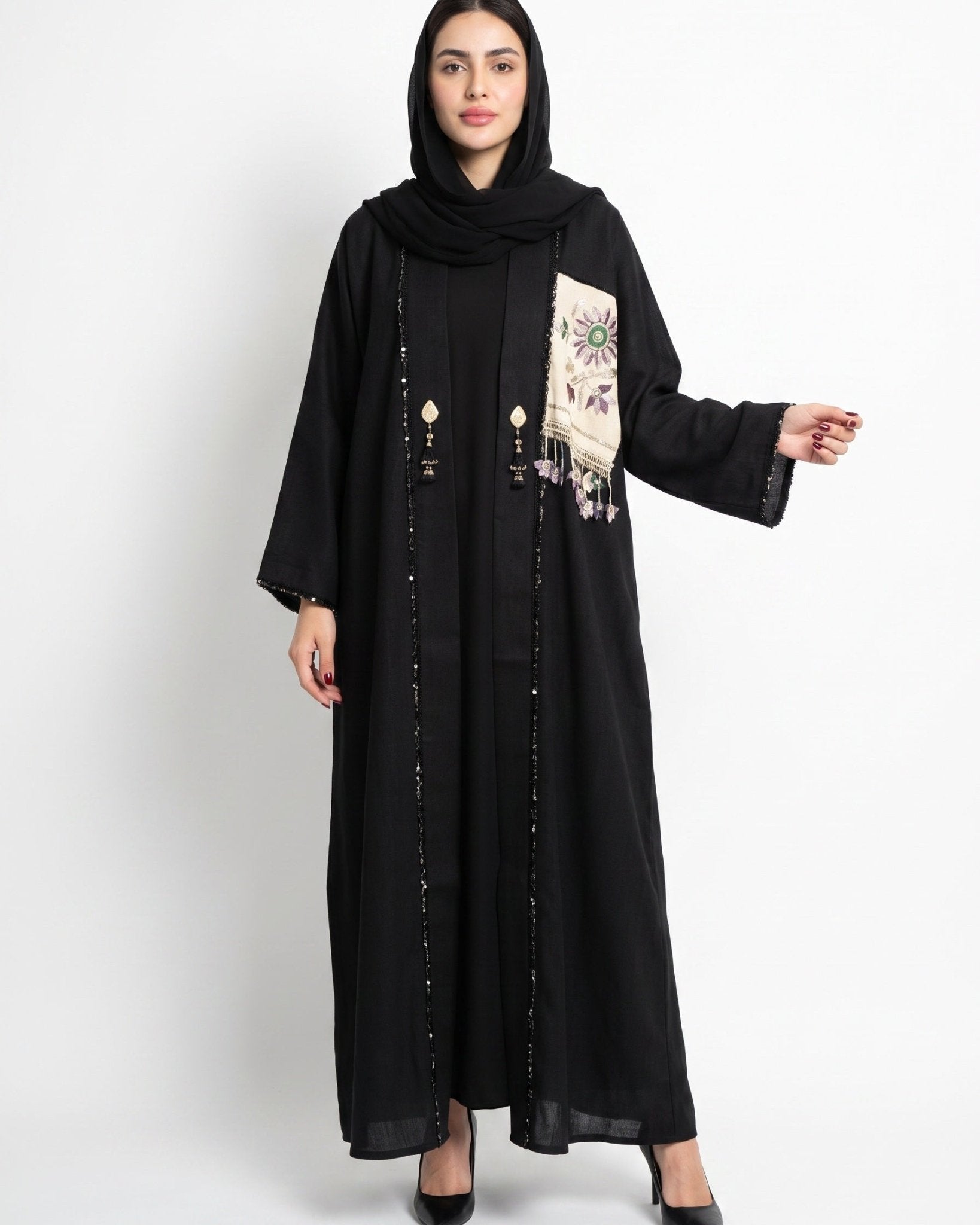 ATQPTKFT – Black Linen Abaya – Product image 1