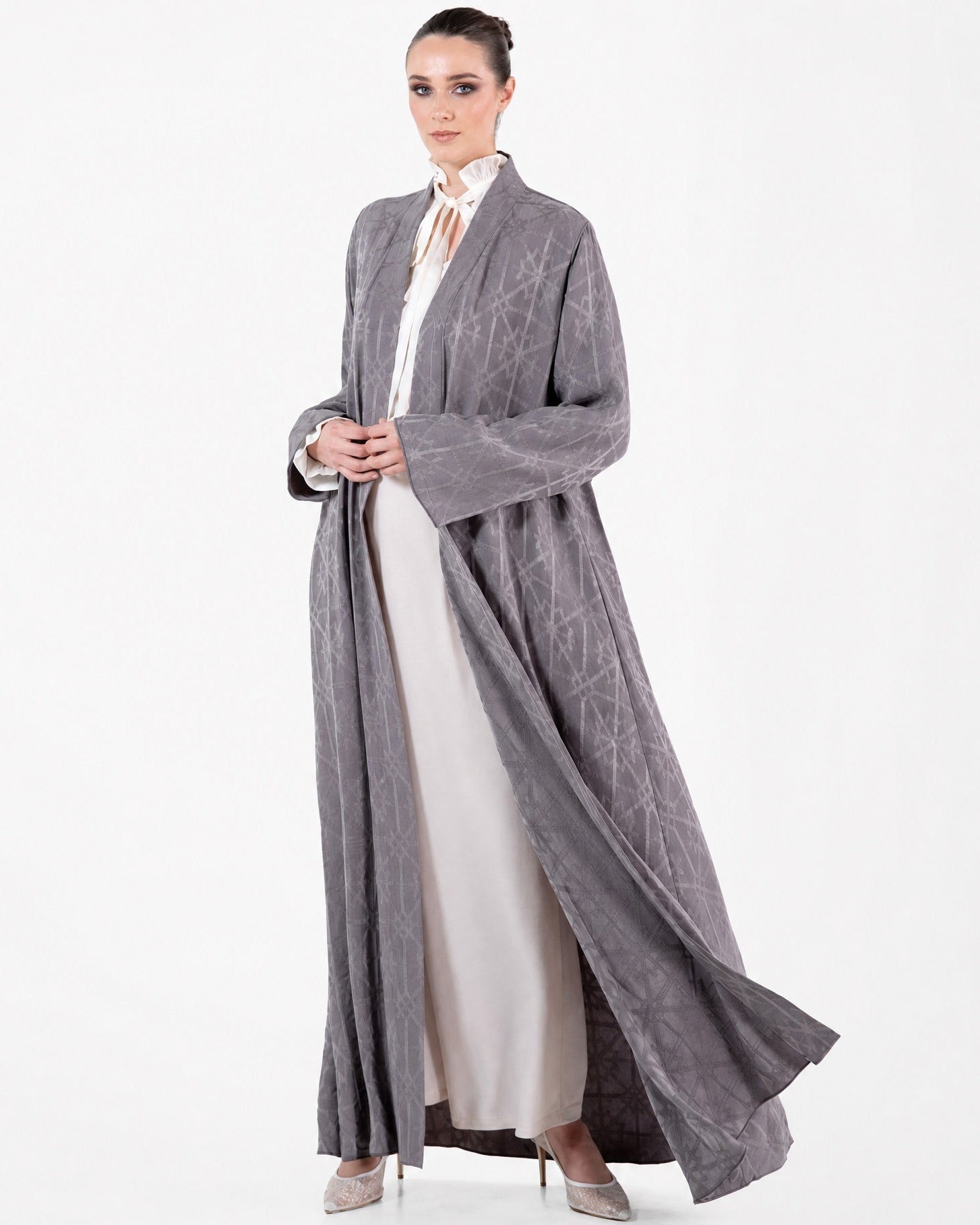 MNPF001 -GY - Gray Cotton Mix Abaya - MOONLIGHT CONCEPT - MIRA Y MANO