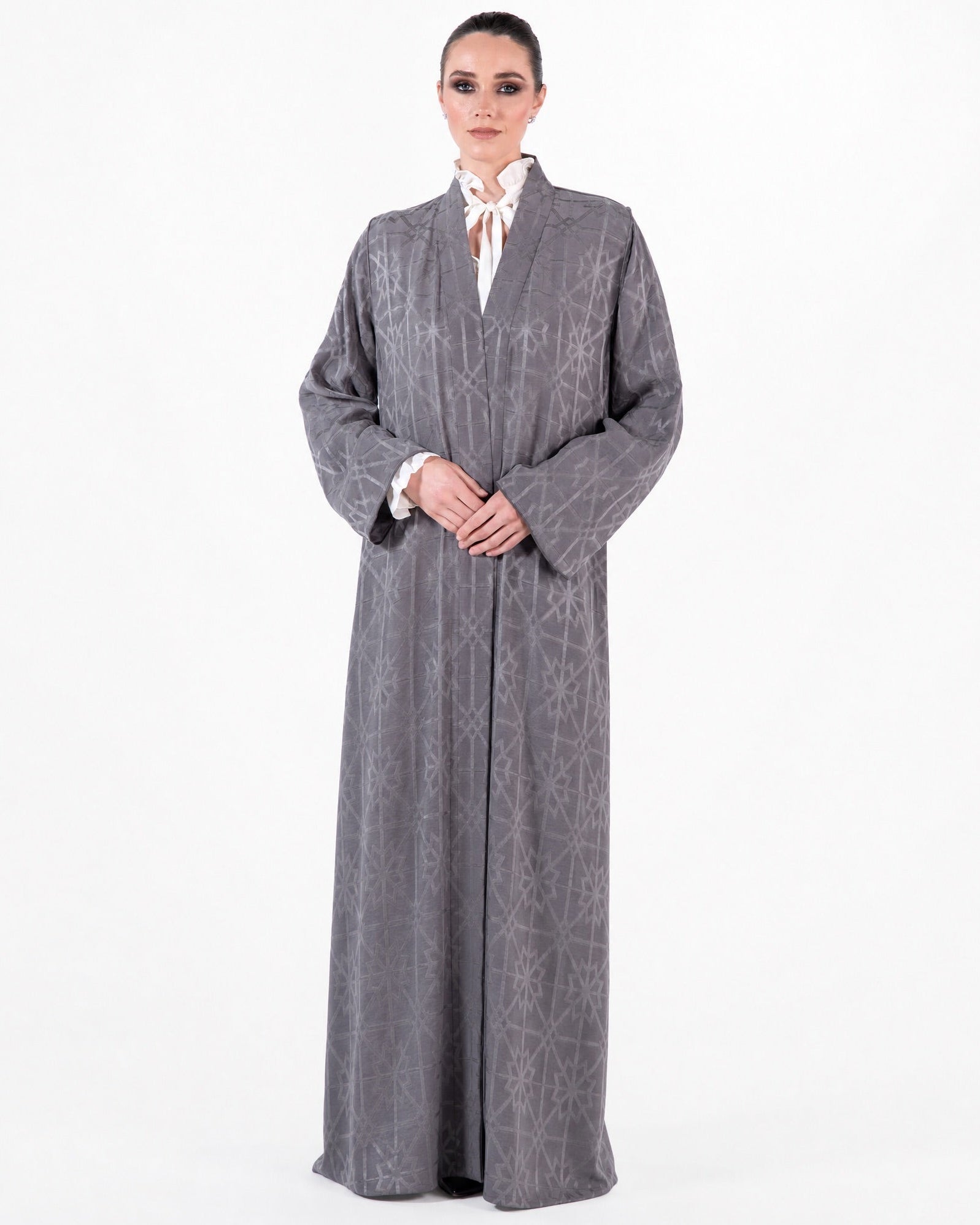MNPF001 -GY - Gray Cotton Mix Abaya - MOONLIGHT CONCEPT - MIRA Y MANO