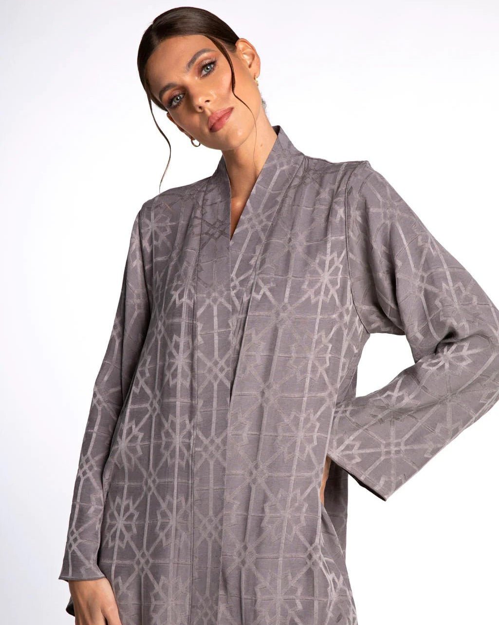 MNPF001 -GY - Gray Cotton Mix Abaya - MOONLIGHT CONCEPT - MIRA Y MANO