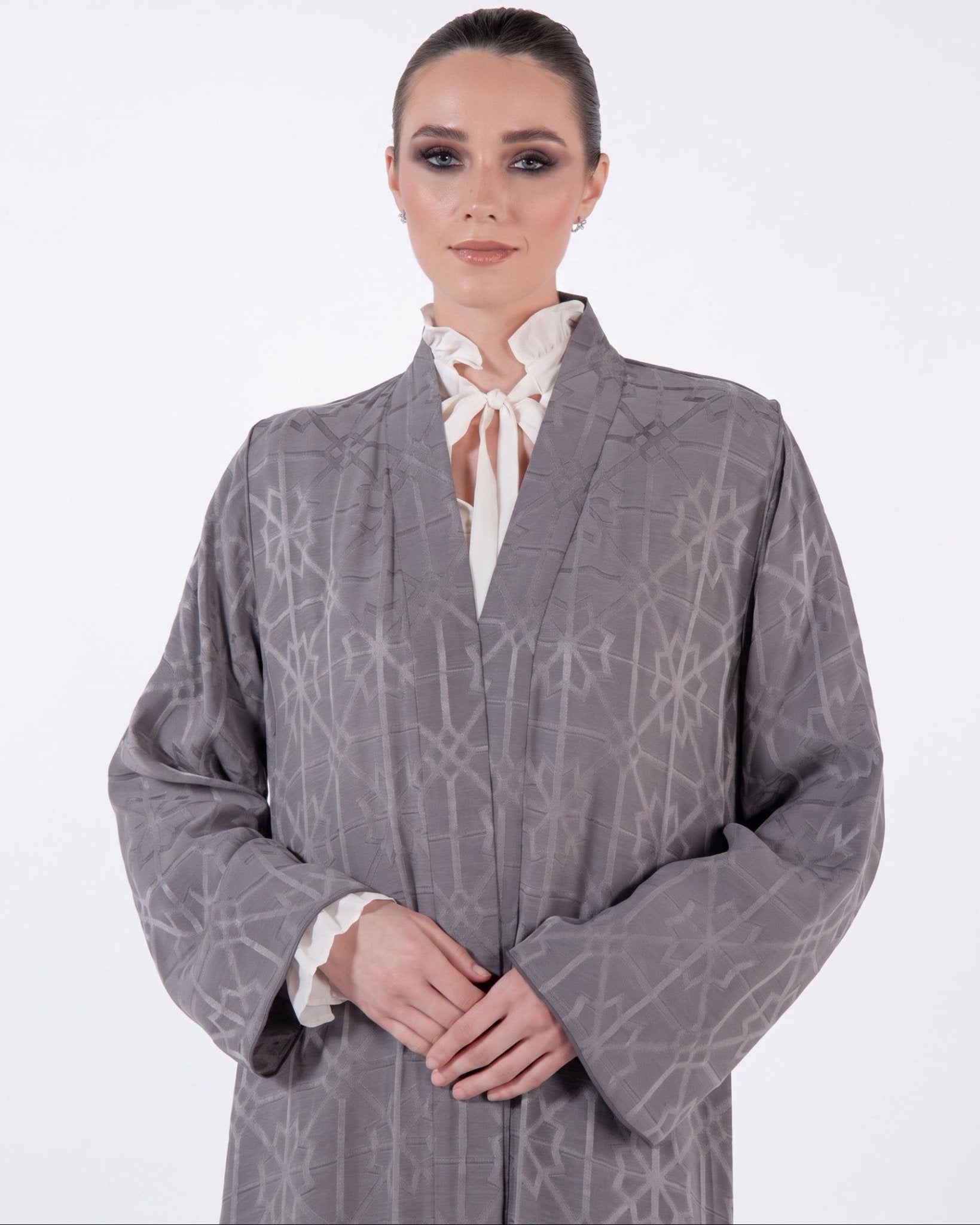 MNPF001 -GY - Gray Cotton Mix Abaya - MOONLIGHT CONCEPT - MIRA Y MANO