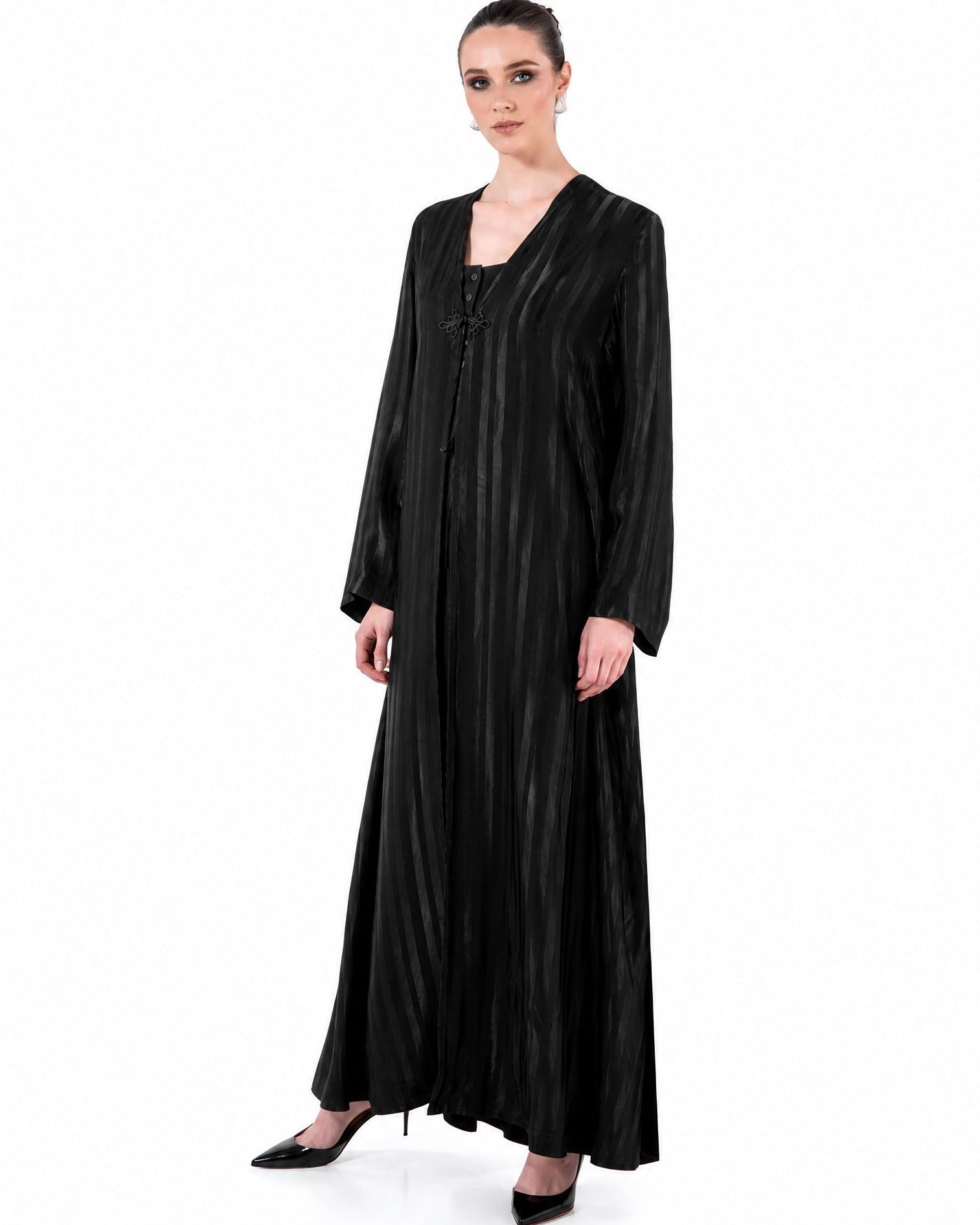 SM2628-BK - Black Cotton Mix Abaya - MOONLIGHT CONCEPT - MIRA Y MANO