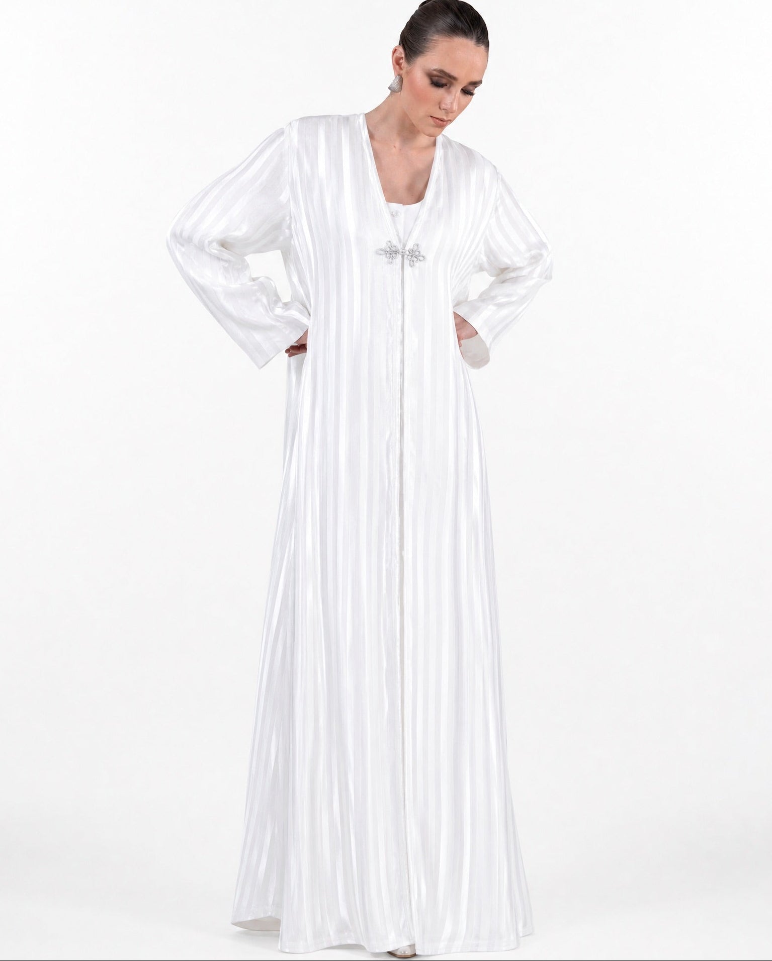 SM2628-IV - Ivory Cotton Mix Abaya - MOONLIGHT CONCEPT - MIRA Y MANO