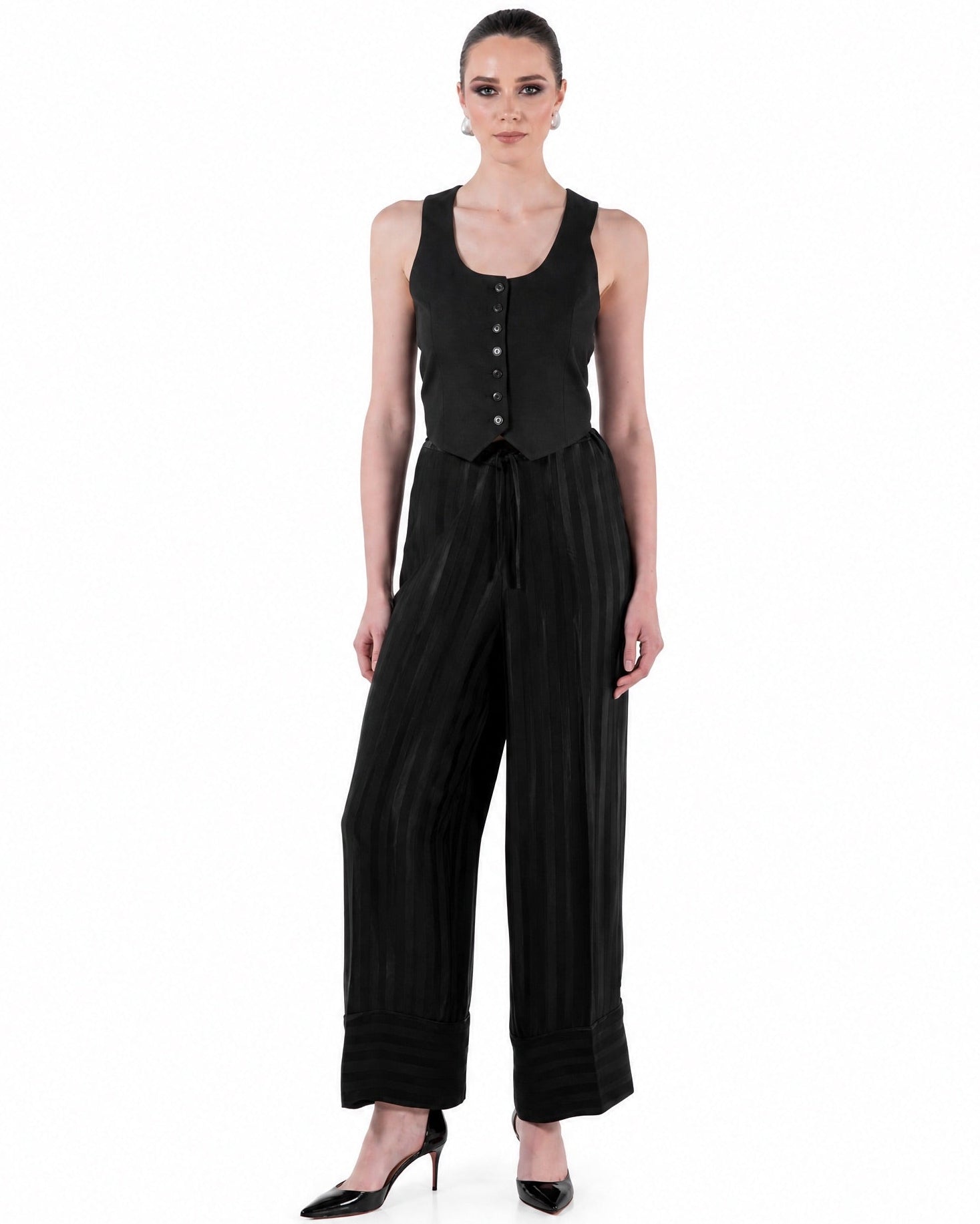 SM2628T-BK - Black Cotton Mix Trouser - MOONLIGHT CONCEPT - MIRA Y MANO