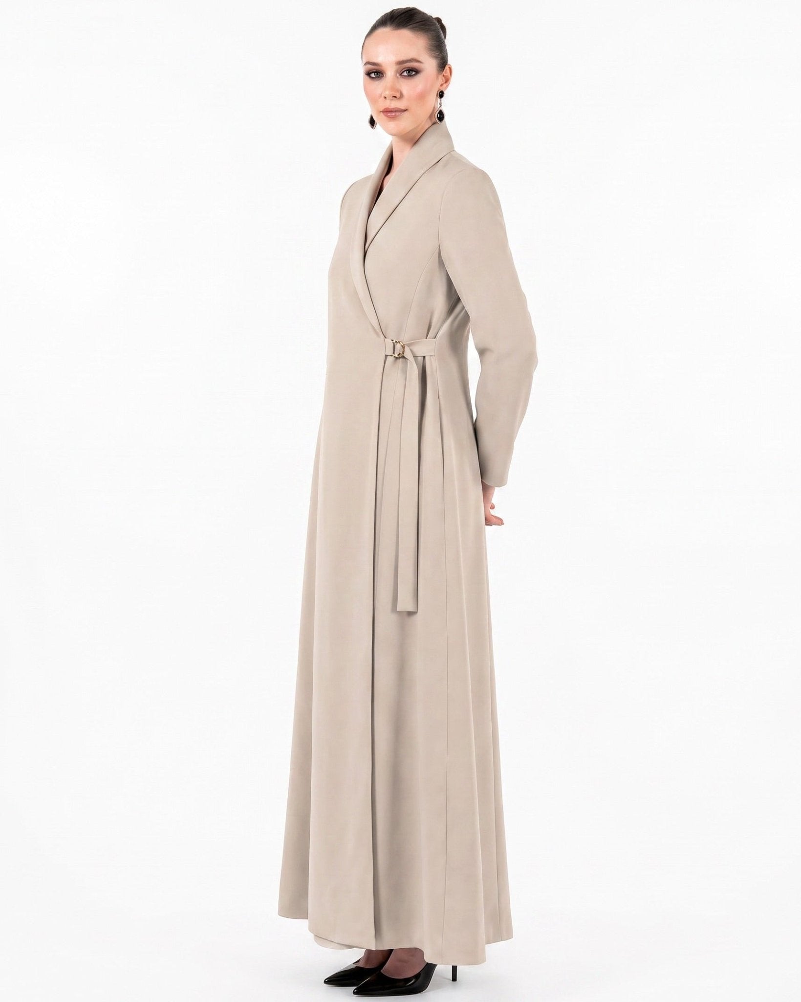 SM2634-BE - Beige Crepe Abaya - MOONLIGHT CONCEPT - MIRA Y MANO