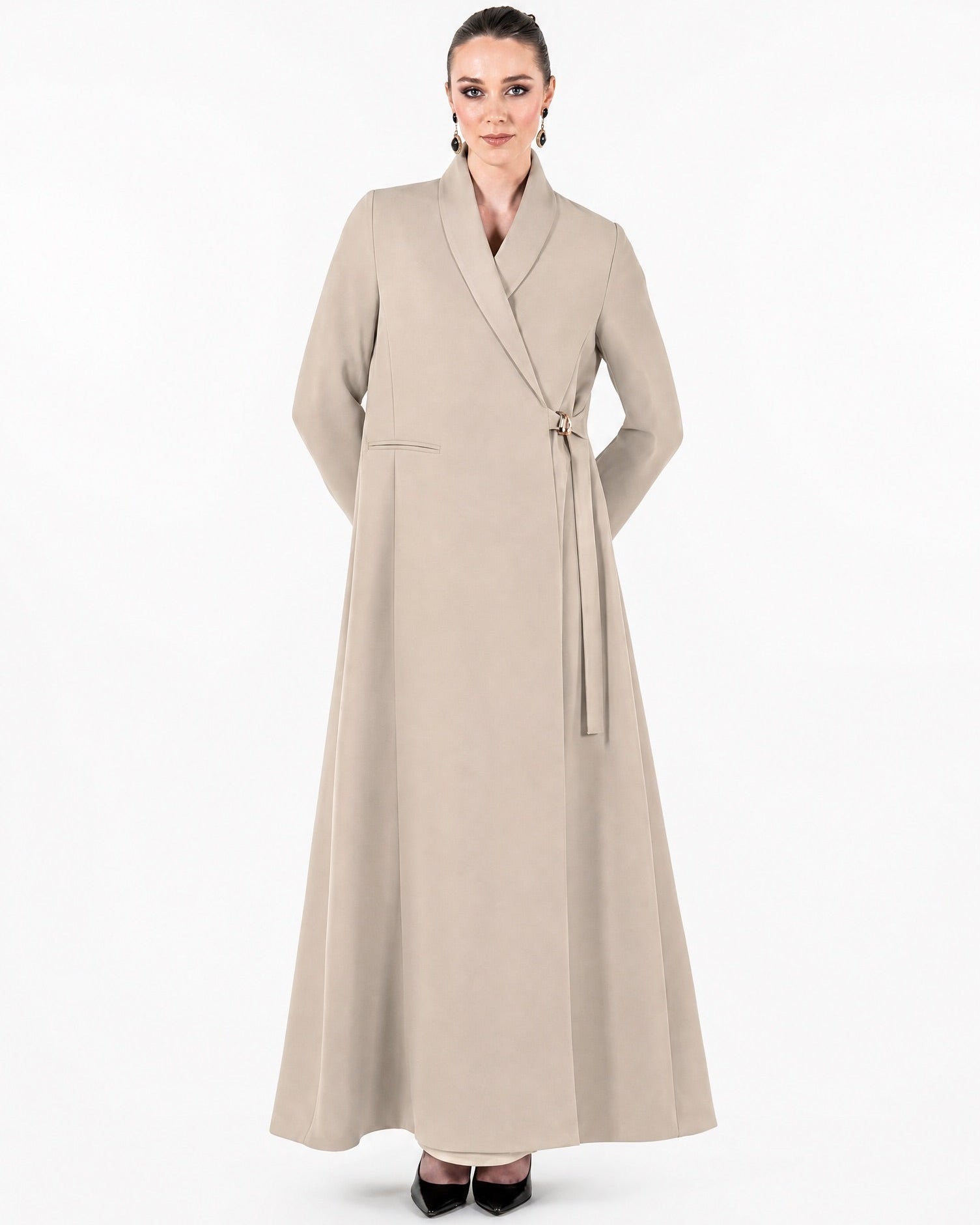 SM2634-BE - Beige Crepe Abaya - MOONLIGHT CONCEPT - MIRA Y MANO
