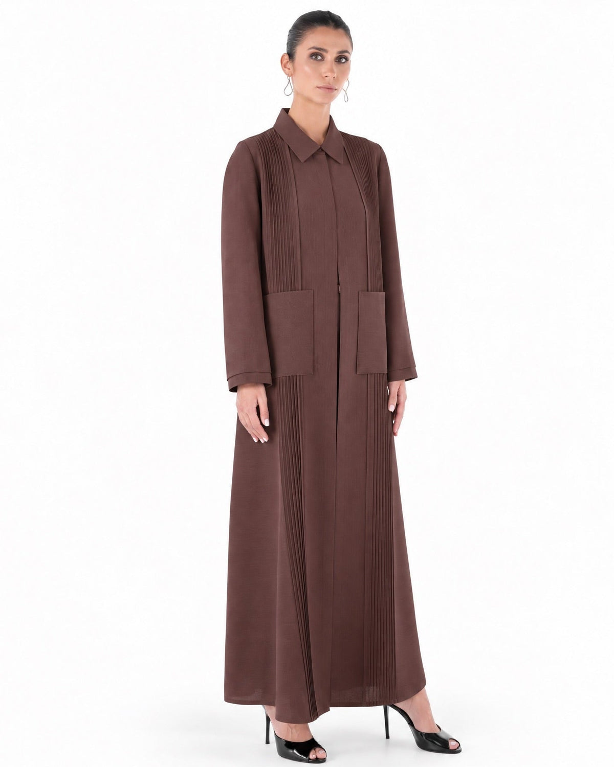 SM2659-BRN-Saddle Brown Crepe Abaya - MOONLIGHT CONCEPT - MIRA Y MANO