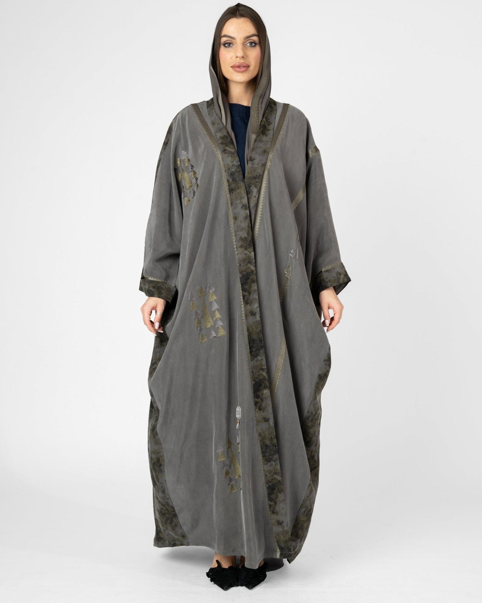 MRAAS2603 - Gray Washed Silk Abaya - MRAISHA - MIRA Y MANO