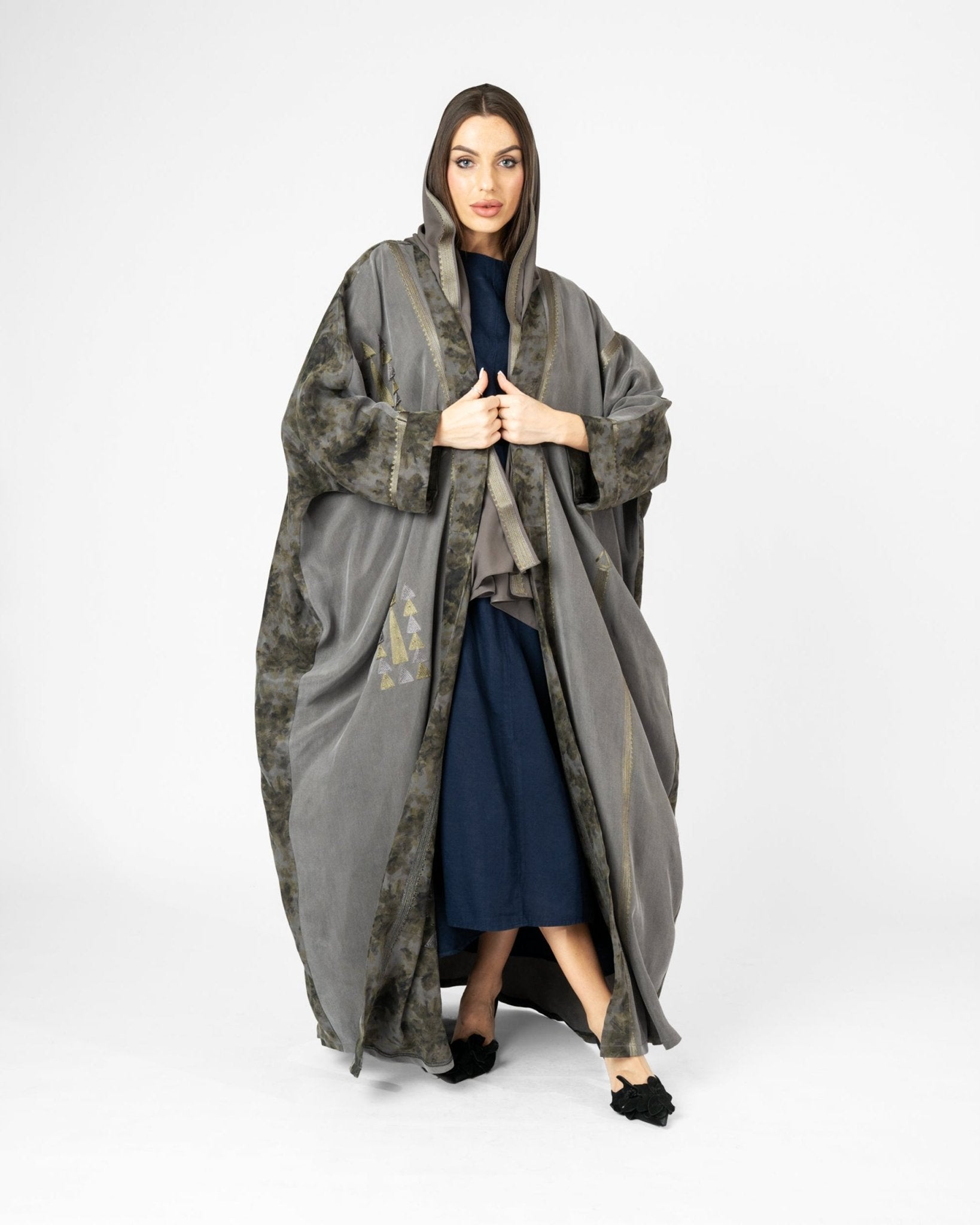 MRAAS2603 - Gray Washed Silk Abaya - MRAISHA - MIRA Y MANO