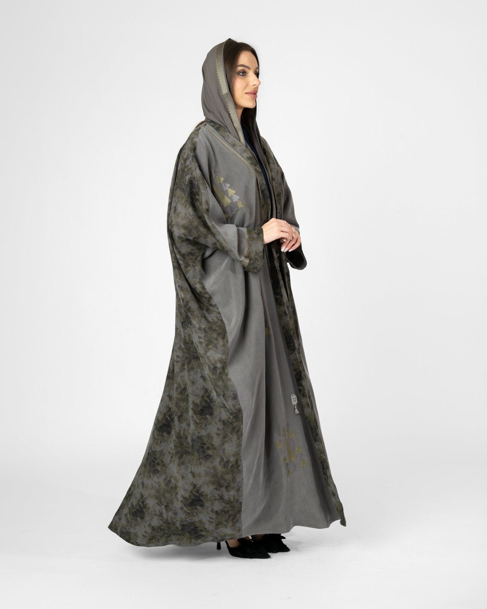 MRAAS2603 - Gray Washed Silk Abaya - MRAISHA - MIRA Y MANO