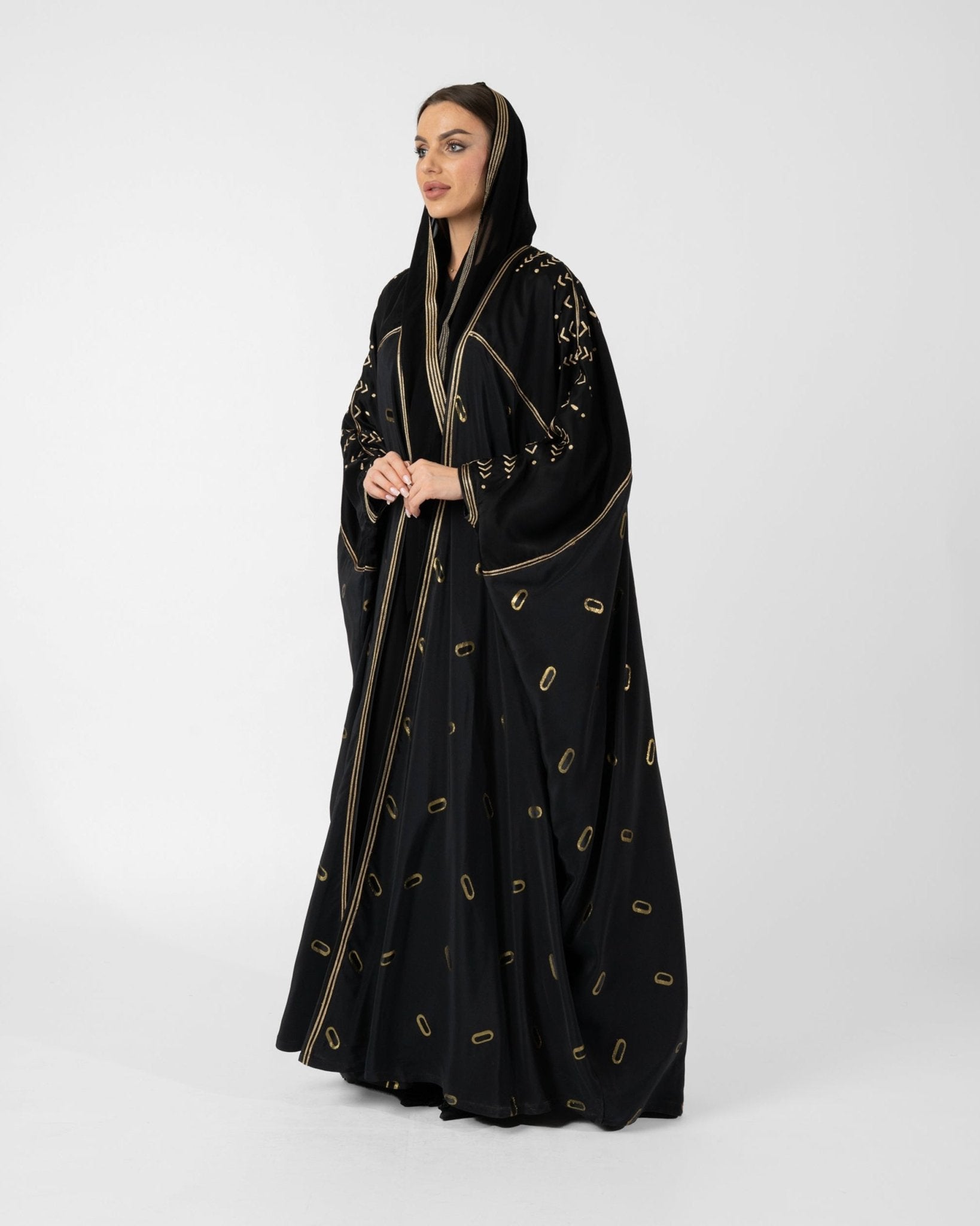MRAAS2641 - Black Silk Abaya - MRAISHA - MIRA Y MANO
