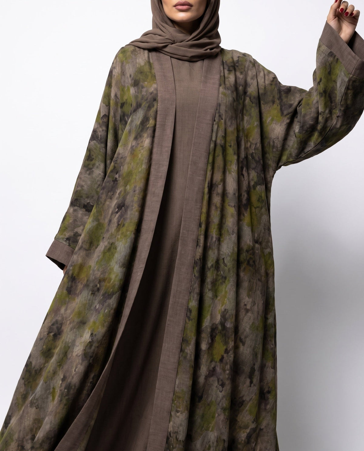 Printed Half-Bisht Abaya Set - MRAISHA - MIRA Y MANO