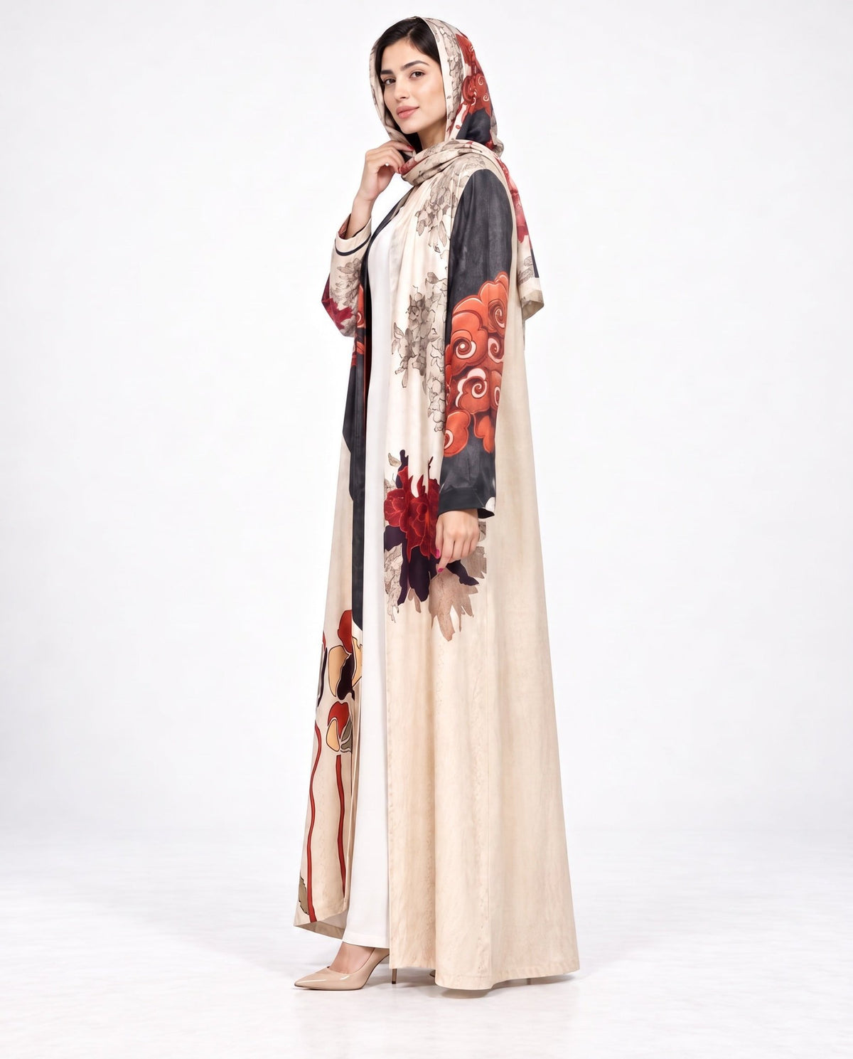 MULK001 - Beige Cotton Silk Abaya - MULAKAAT - MIRA Y MANO
