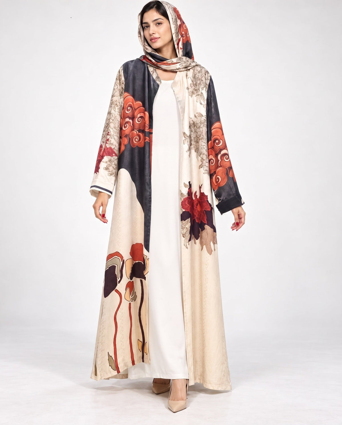 MULK001 - Beige Cotton Silk Abaya - MULAKAAT - MIRA Y MANO