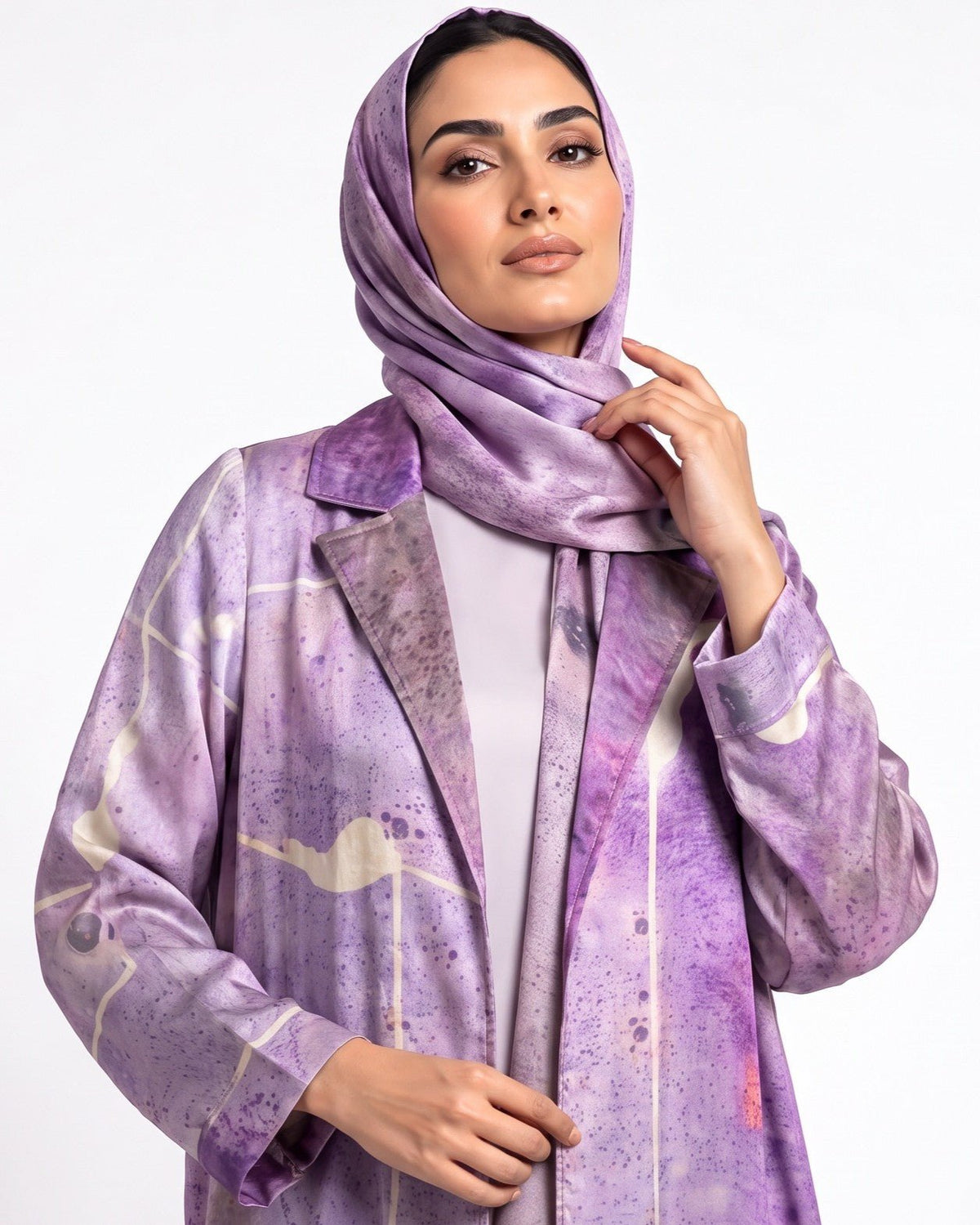 MULK002 - Purple Cotton Silk Abaya - MULAKAAT - MIRA Y MANO