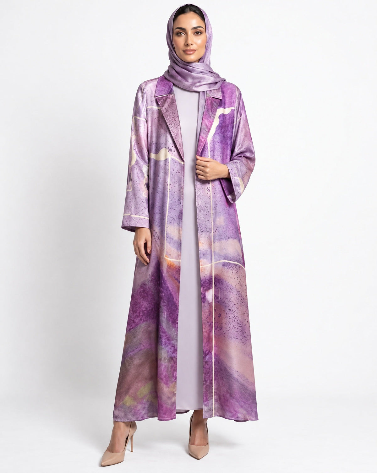 MULK002 - Purple Cotton Silk Abaya - MULAKAAT - MIRA Y MANO