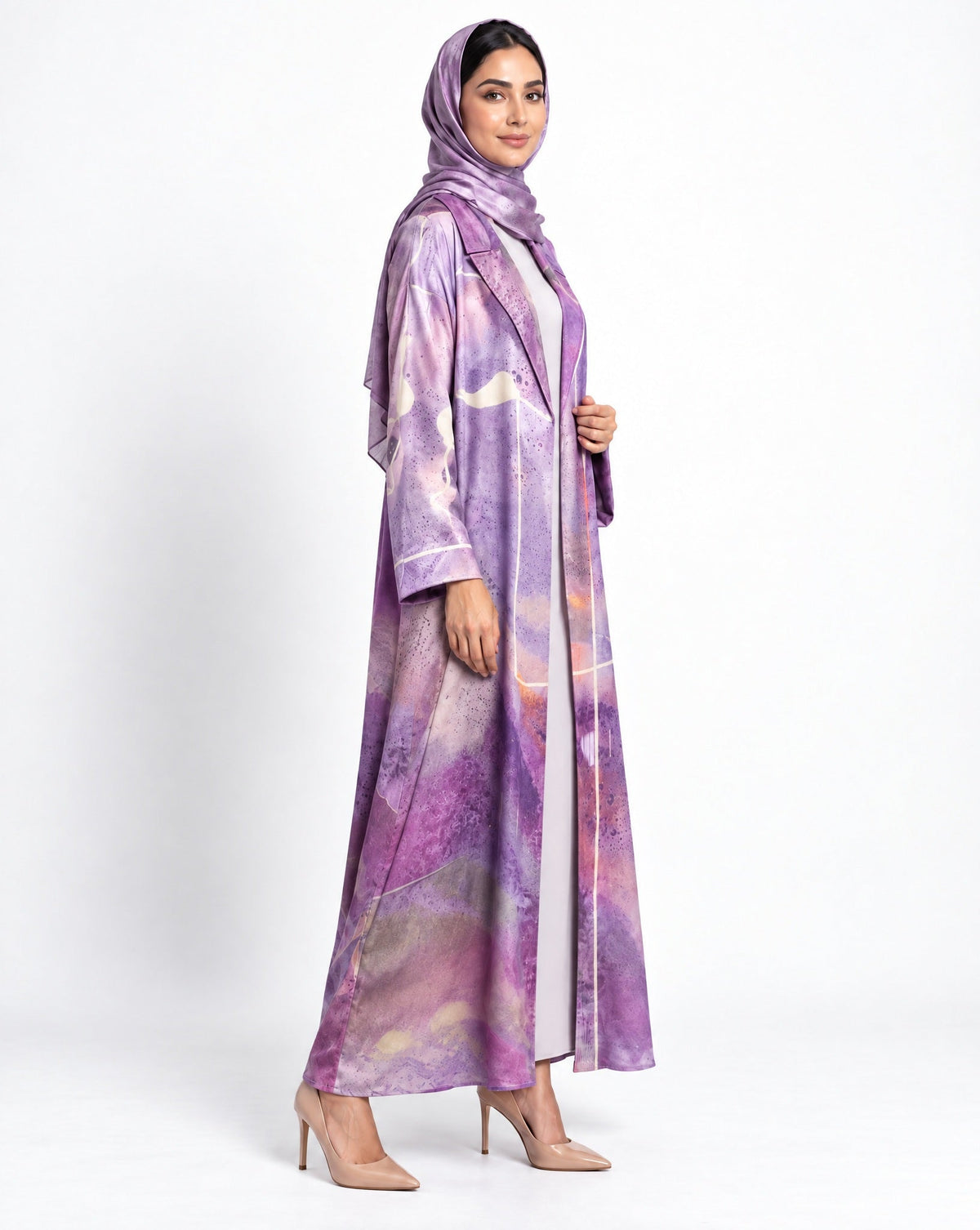 MULK002 - Purple Cotton Silk Abaya - MULAKAAT - MIRA Y MANO