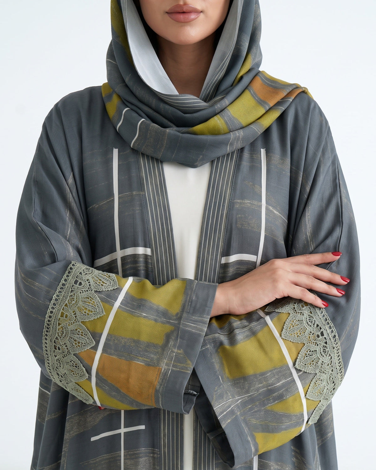 MULK003 - Gray Cotton Silk Abaya - MULAKAAT - MIRA Y MANO
