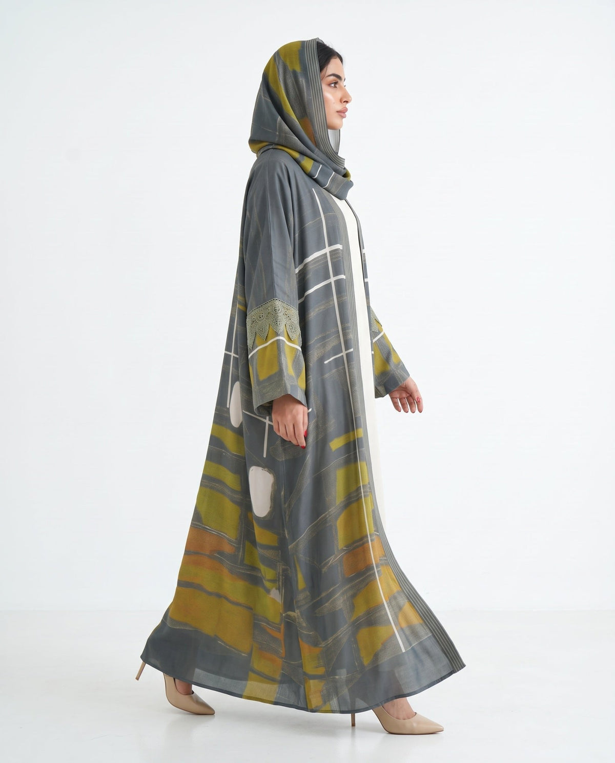 MULK003 - Gray Cotton Silk Abaya - MULAKAAT - MIRA Y MANO