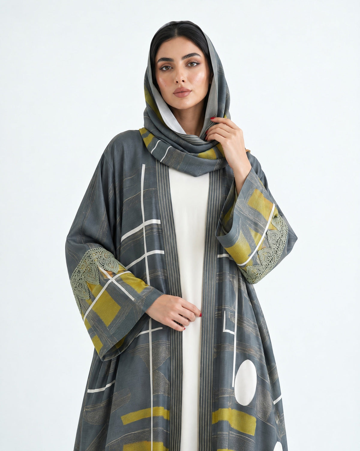 MULK003 - Gray Cotton Silk Abaya - MULAKAAT - MIRA Y MANO