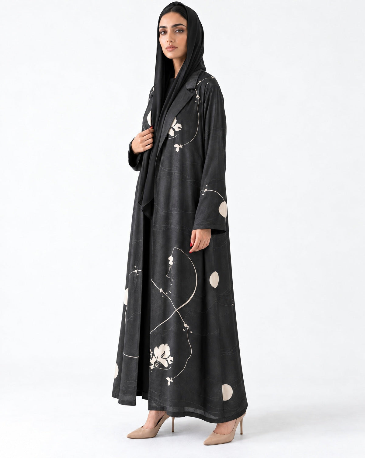 MULK004 - Printed Cotton Silk Abaya - MULAKAAT - MIRA Y MANO