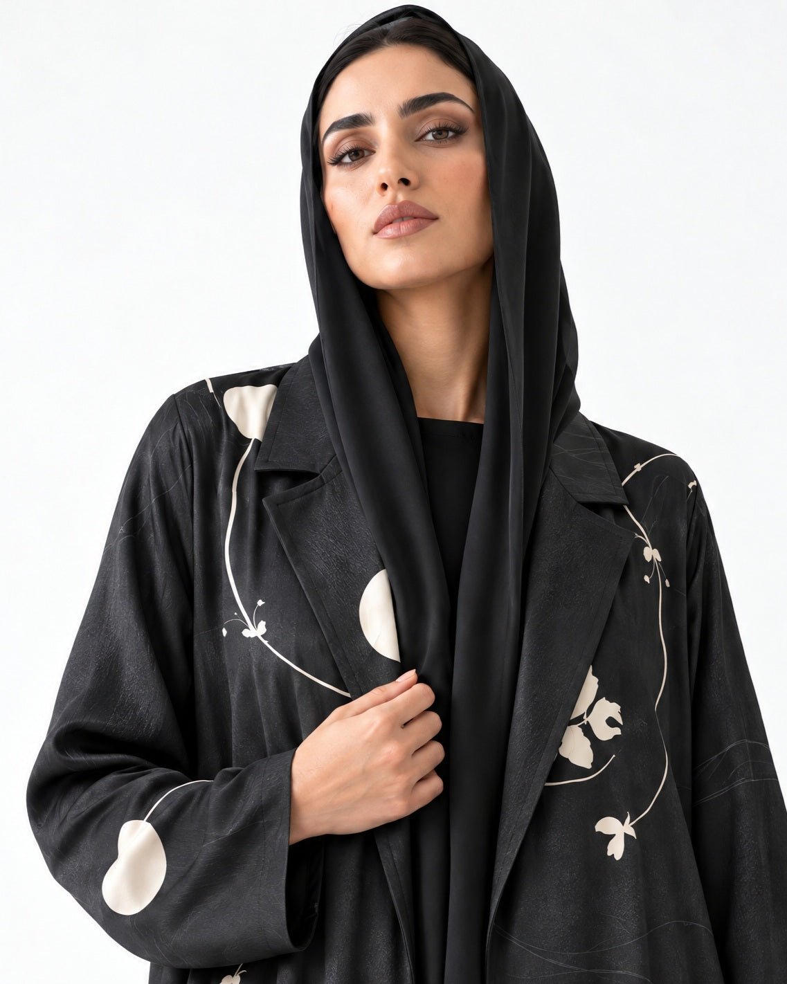 MULK004 - Printed Cotton Silk Abaya - MULAKAAT - MIRA Y MANO