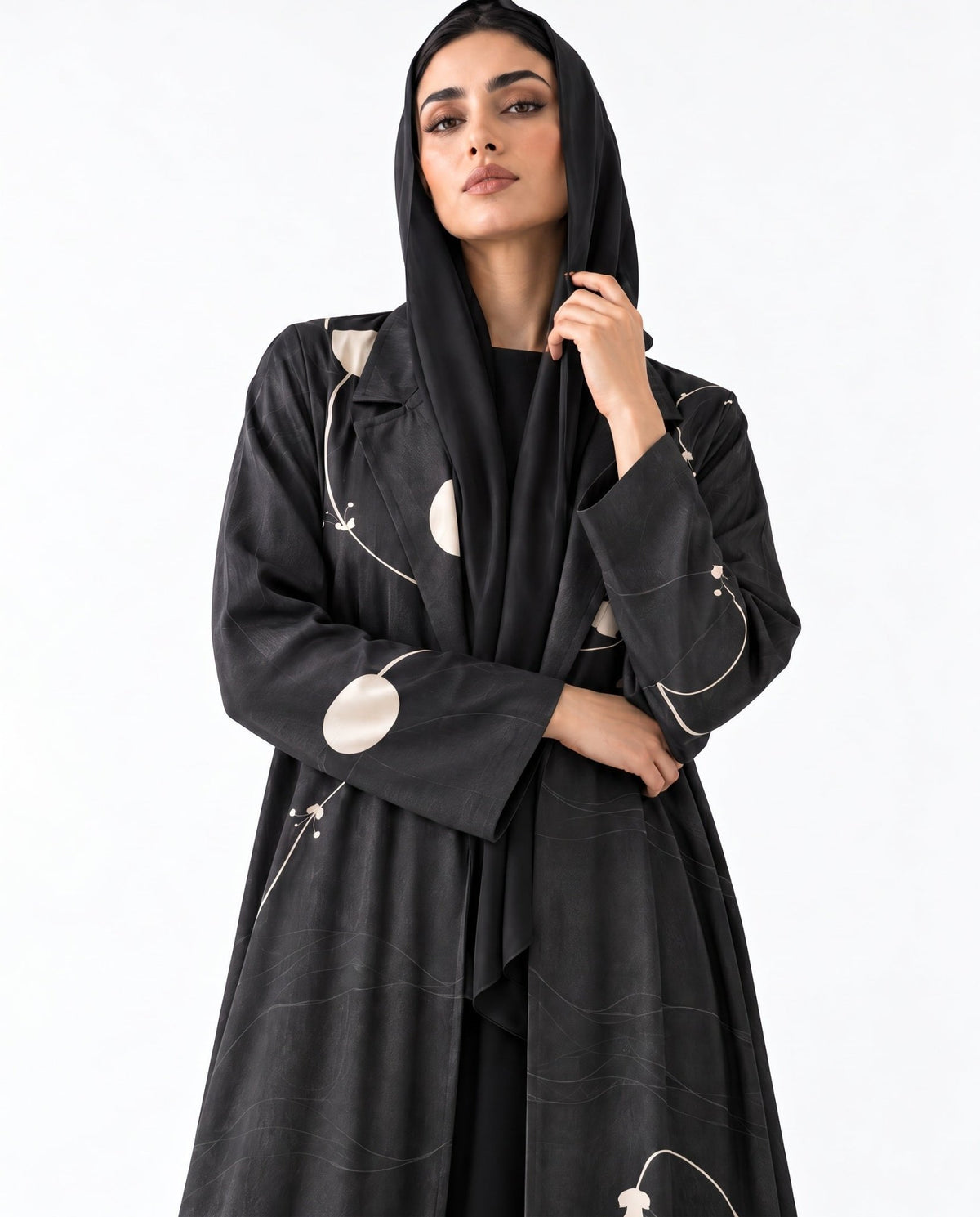 MULK004 - Printed Cotton Silk Abaya - MULAKAAT - MIRA Y MANO