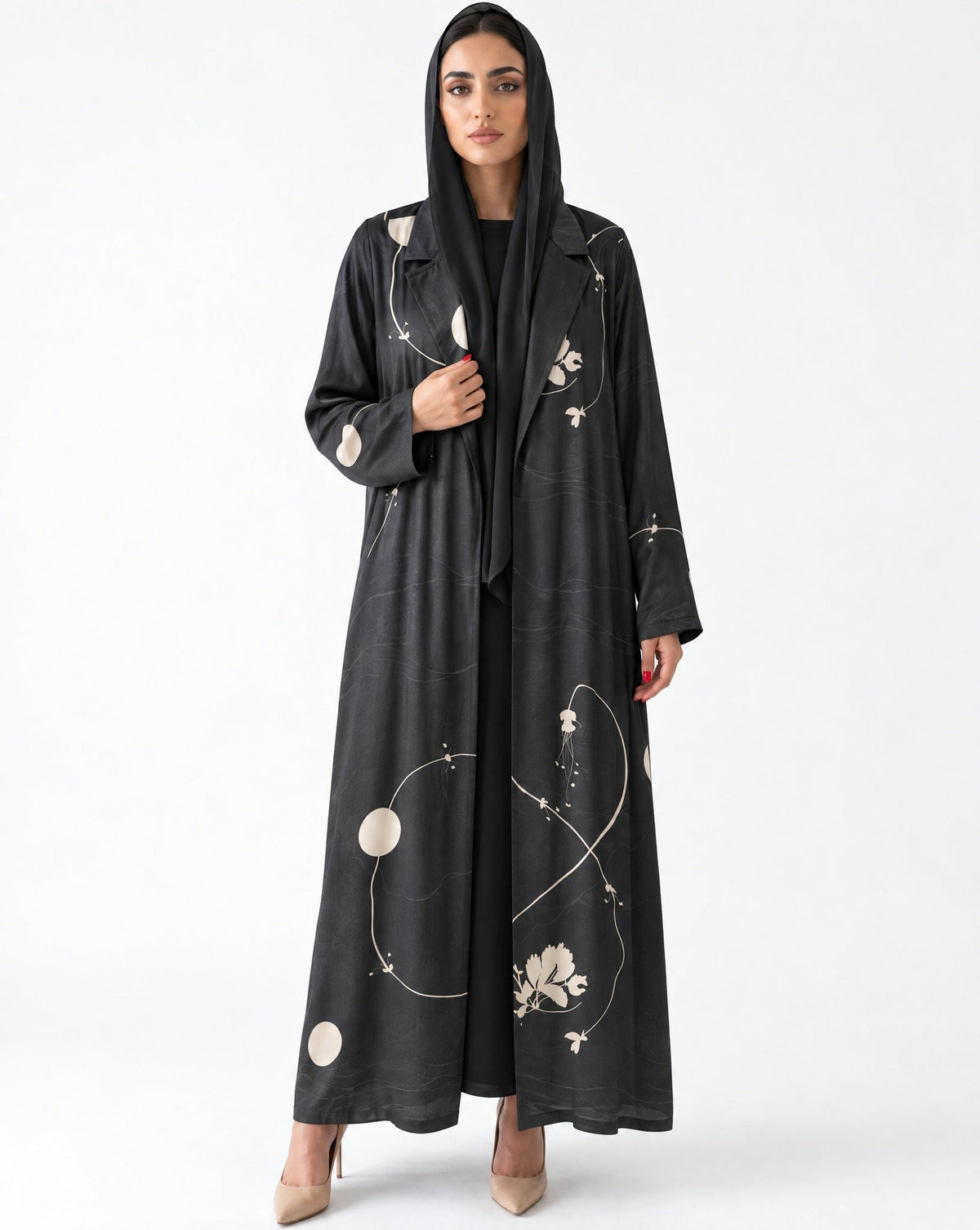 MULK004 - Printed Cotton Silk Abaya - MULAKAAT - MIRA Y MANO