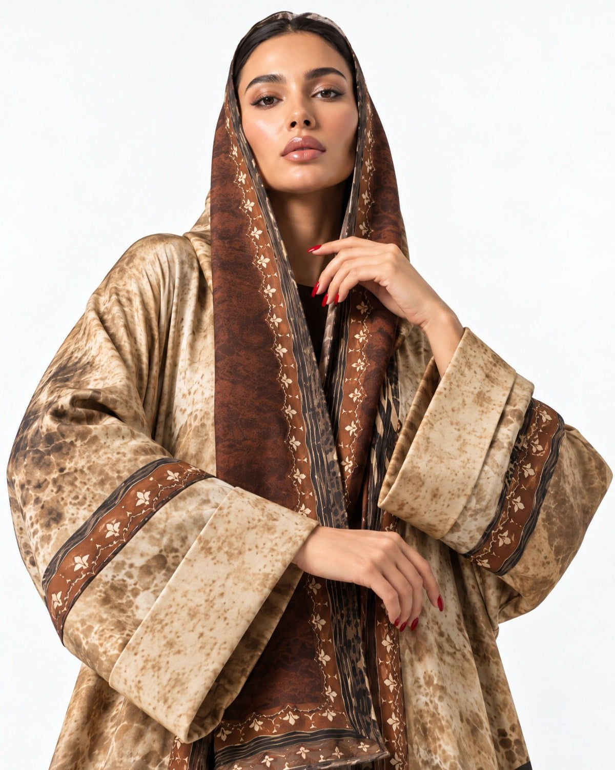 MULK005 - Printed Cotton Silk Abaya - MULAKAAT - MIRA Y MANO