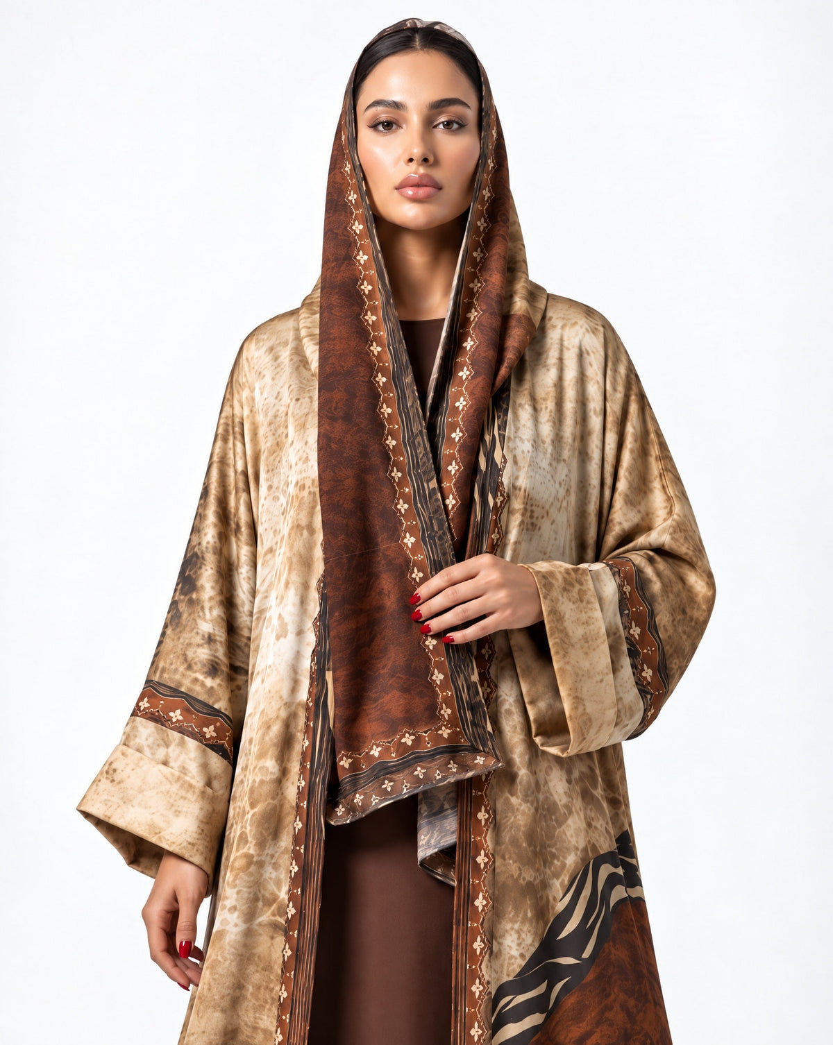 MULK005 - Printed Cotton Silk Abaya - MULAKAAT - MIRA Y MANO