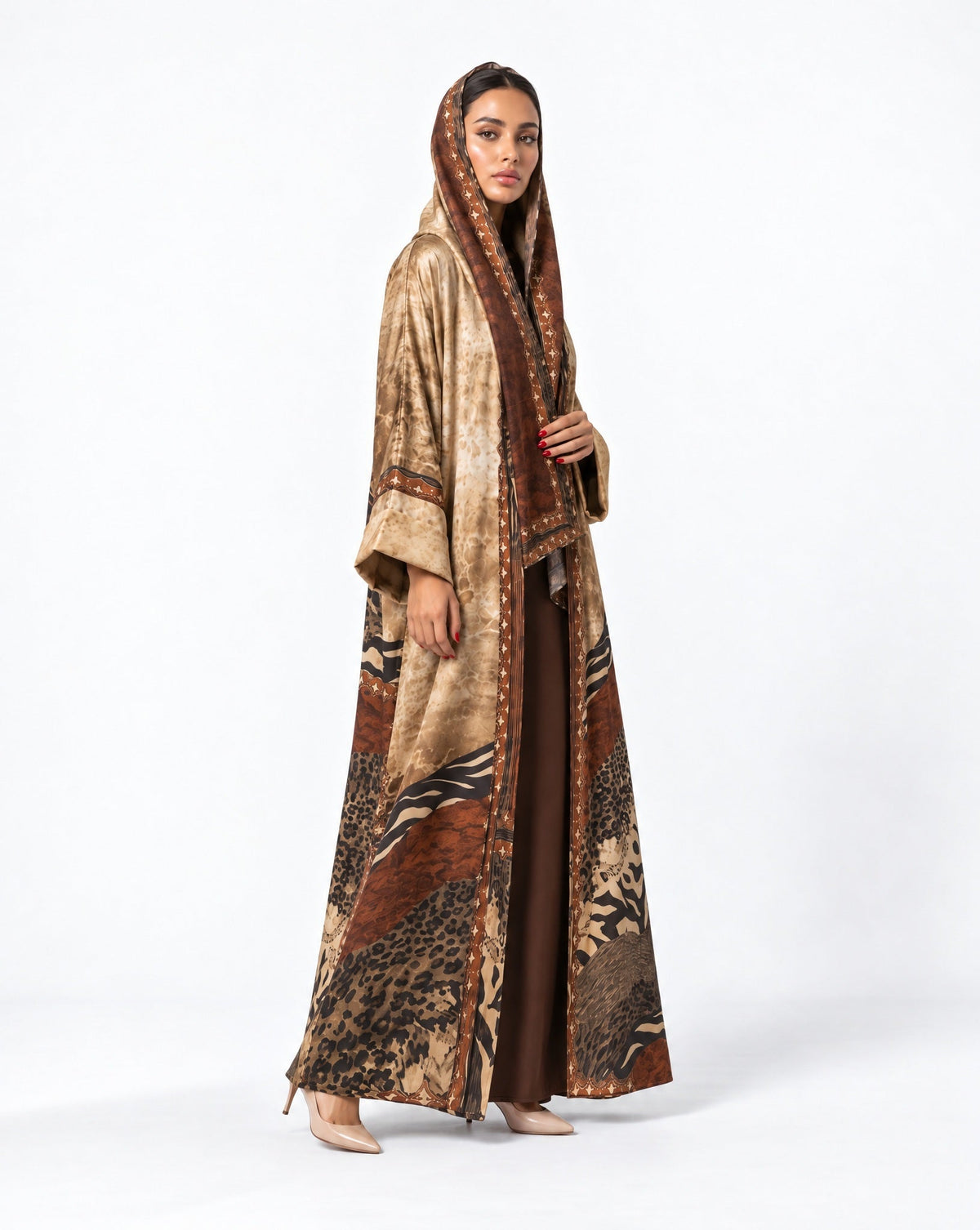 MULK005 - Printed Cotton Silk Abaya - MULAKAAT - MIRA Y MANO