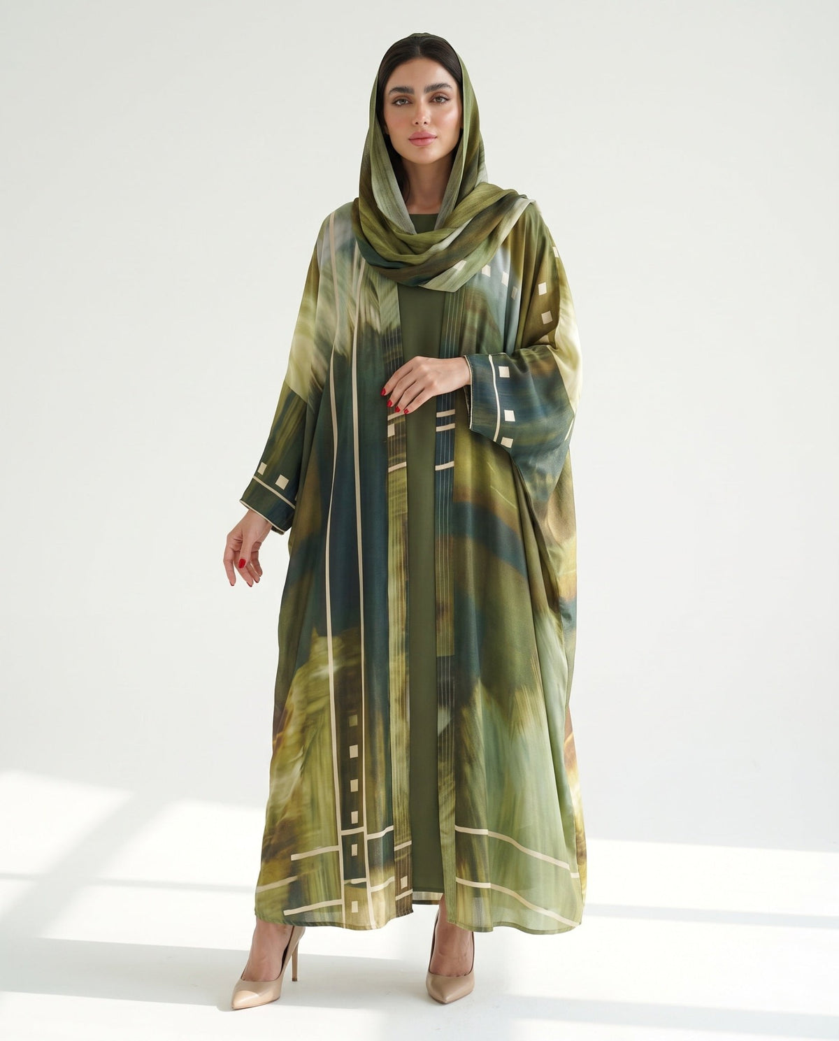 MULK006 - Printed Cotton Silk Abaya - MULAKAAT - MIRA Y MANO