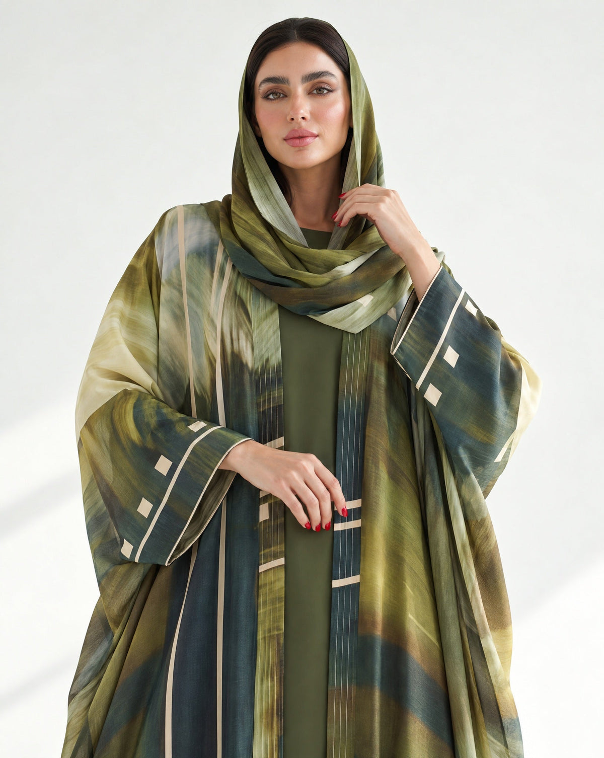 MULK006 - Printed Cotton Silk Abaya - MULAKAAT - MIRA Y MANO