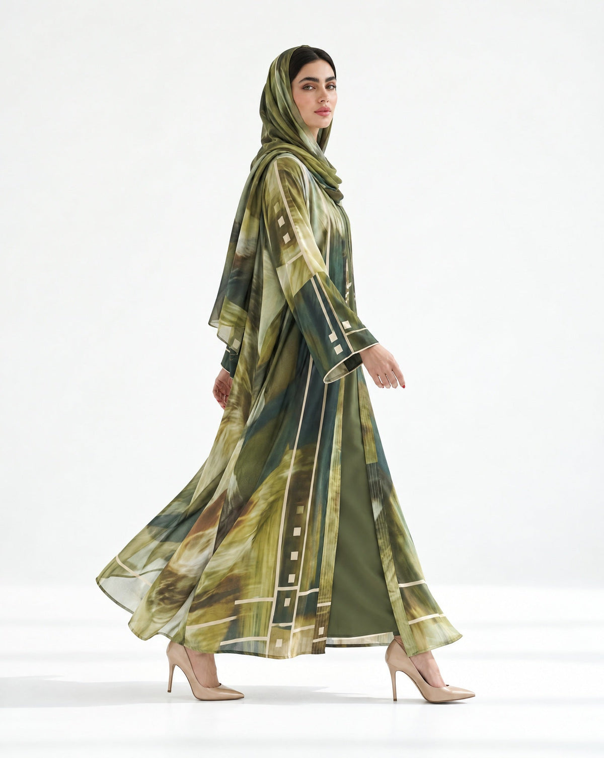MULK006 - Printed Cotton Silk Abaya - MULAKAAT - MIRA Y MANO