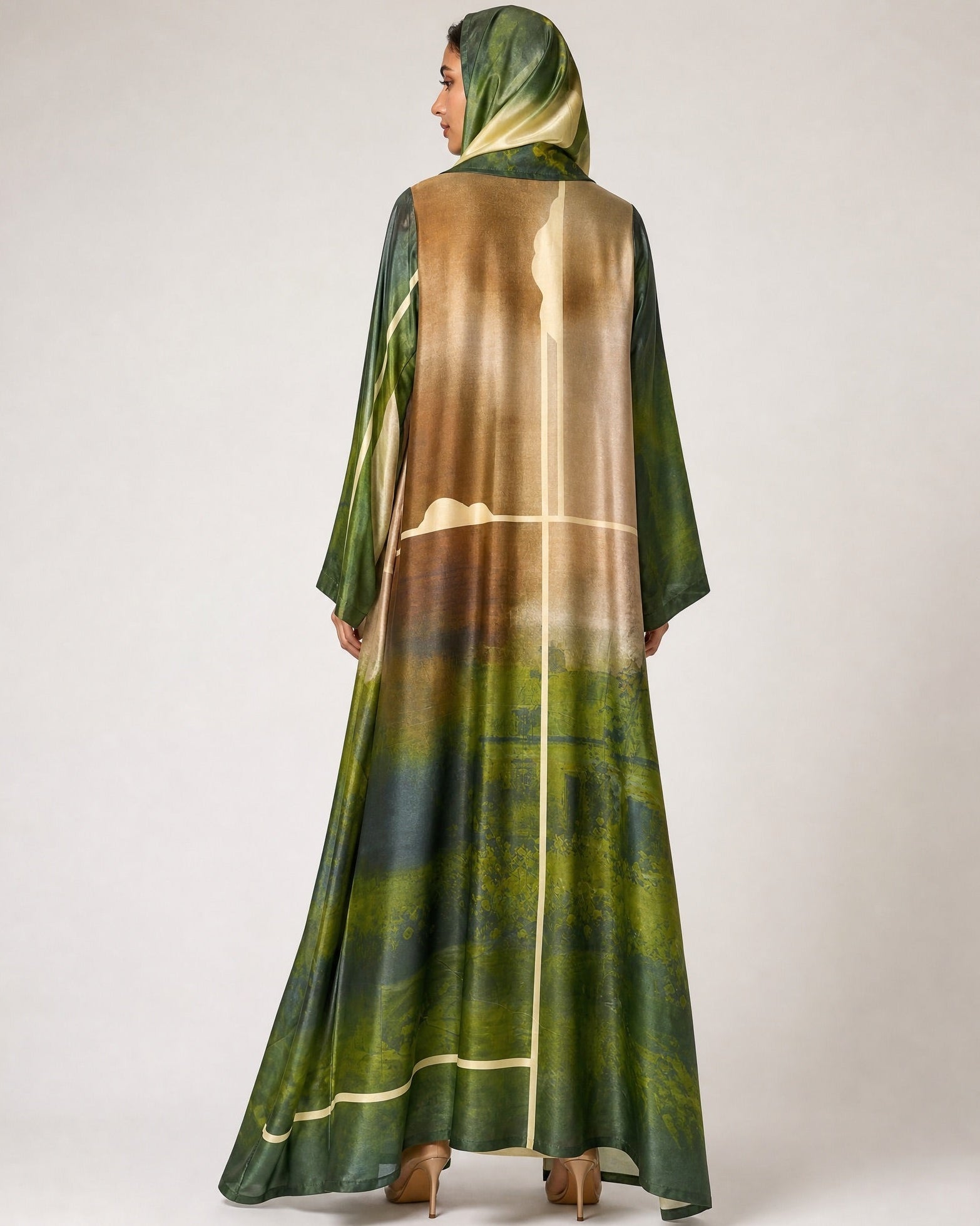 SS26MULS02 - Printed Cotton Silk Abaya - MULAKAAT - MIRA Y MANO