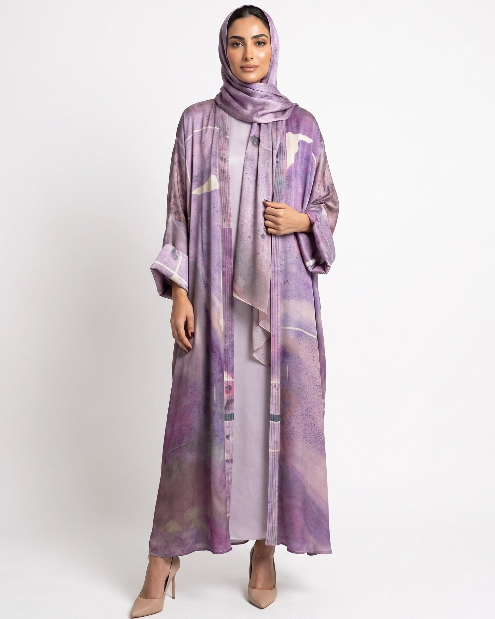 SS26MULS03 - Printed Cotton Silk Abaya - MULAKAAT - MIRA Y MANO