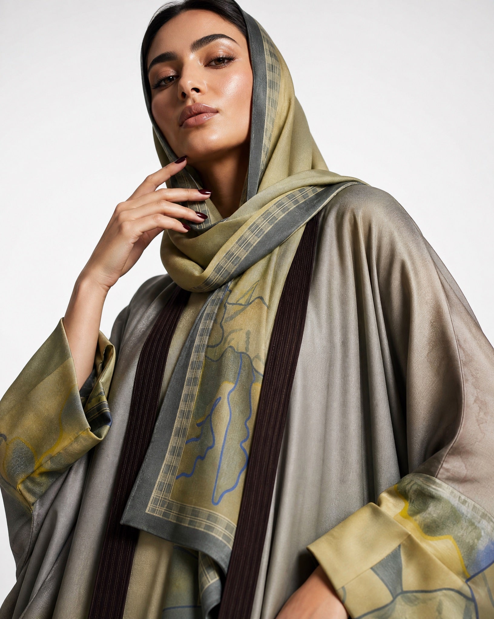 SS26MULS04 - Printed Cotton Silk Abaya - MULAKAAT - MIRA Y MANO