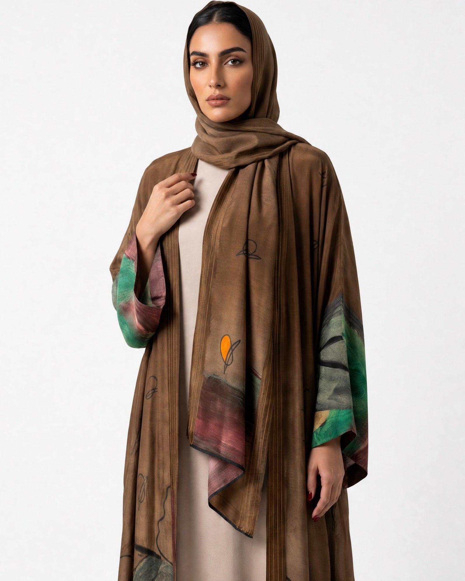 SS26MULS05 - Printed Cotton Silk Abaya - MULAKAAT - MIRA Y MANO