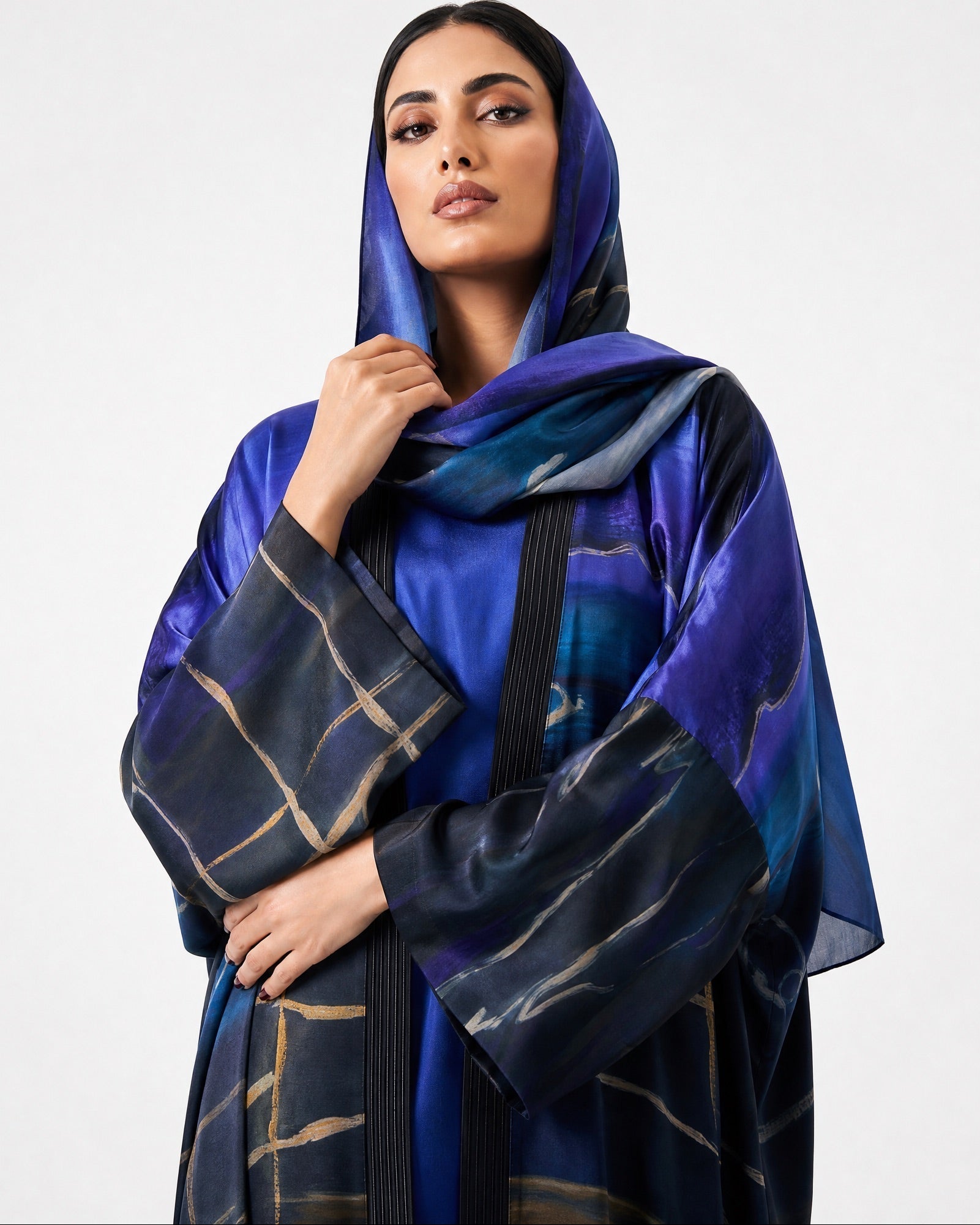 SS26MULS07 - Printed Cotton Silk Abaya - MULAKAAT - MIRA Y MANO