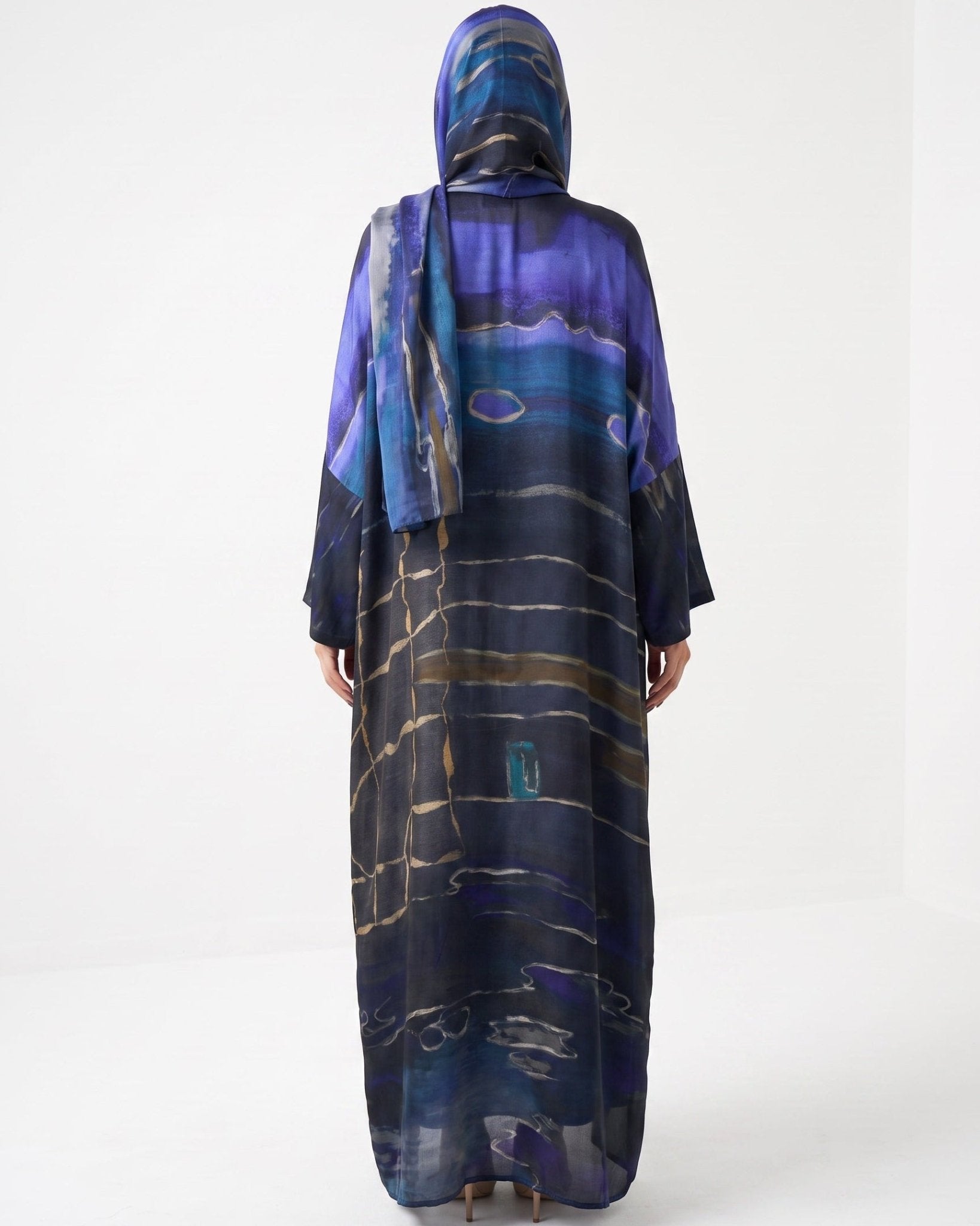 SS26MULS07 - Printed Cotton Silk Abaya - MULAKAAT - MIRA Y MANO