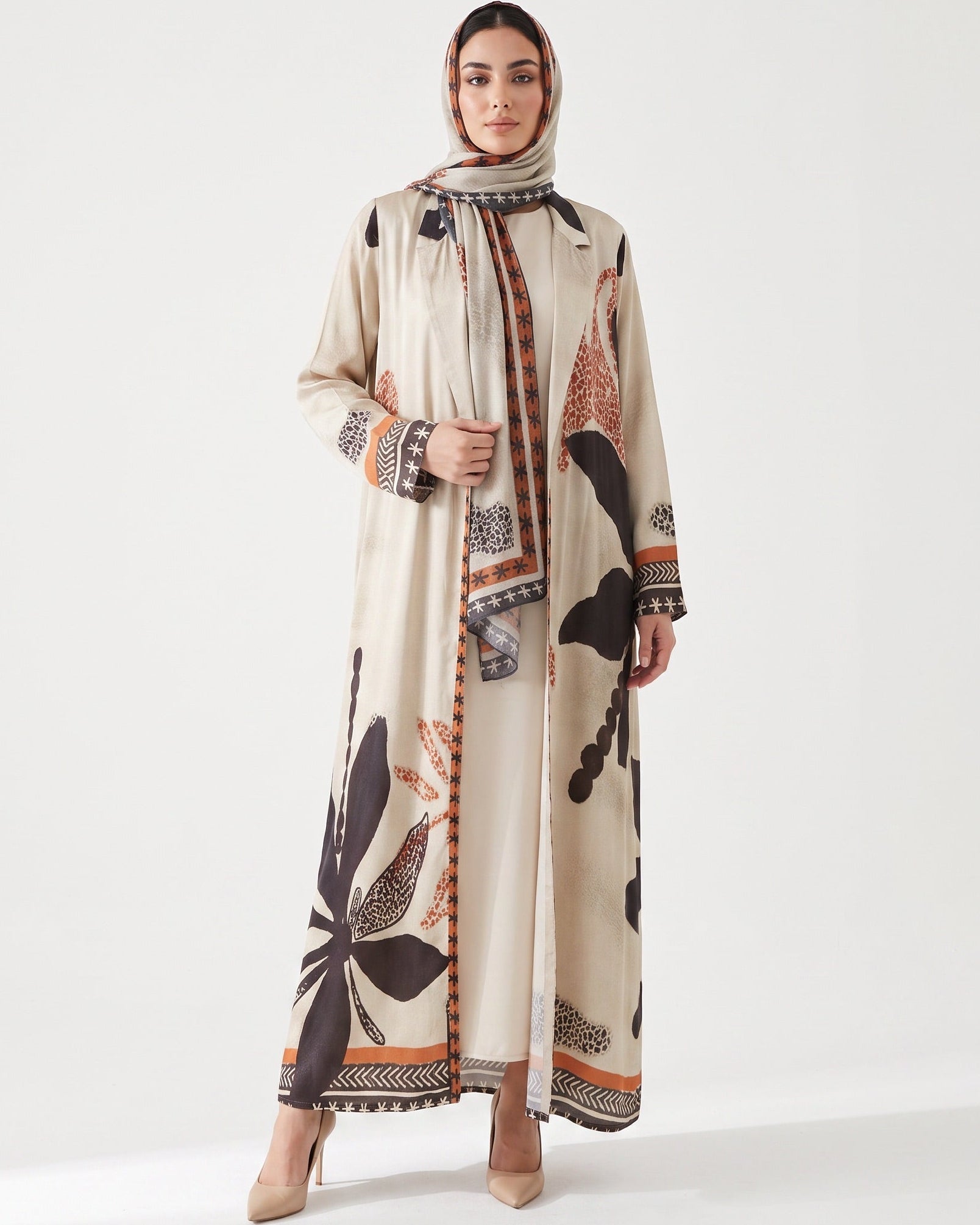 SS26MULS08 - Printed Cotton Silk Abaya - MULAKAAT - MIRA Y MANO