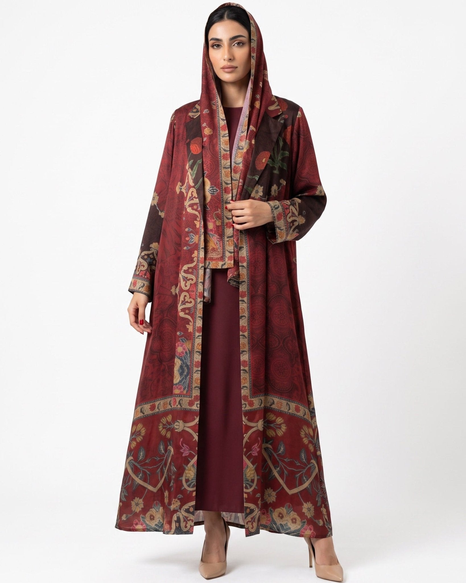 SS26MULS09 - Printed Cotton Silk Abaya - MULAKAAT - MIRA Y MANO