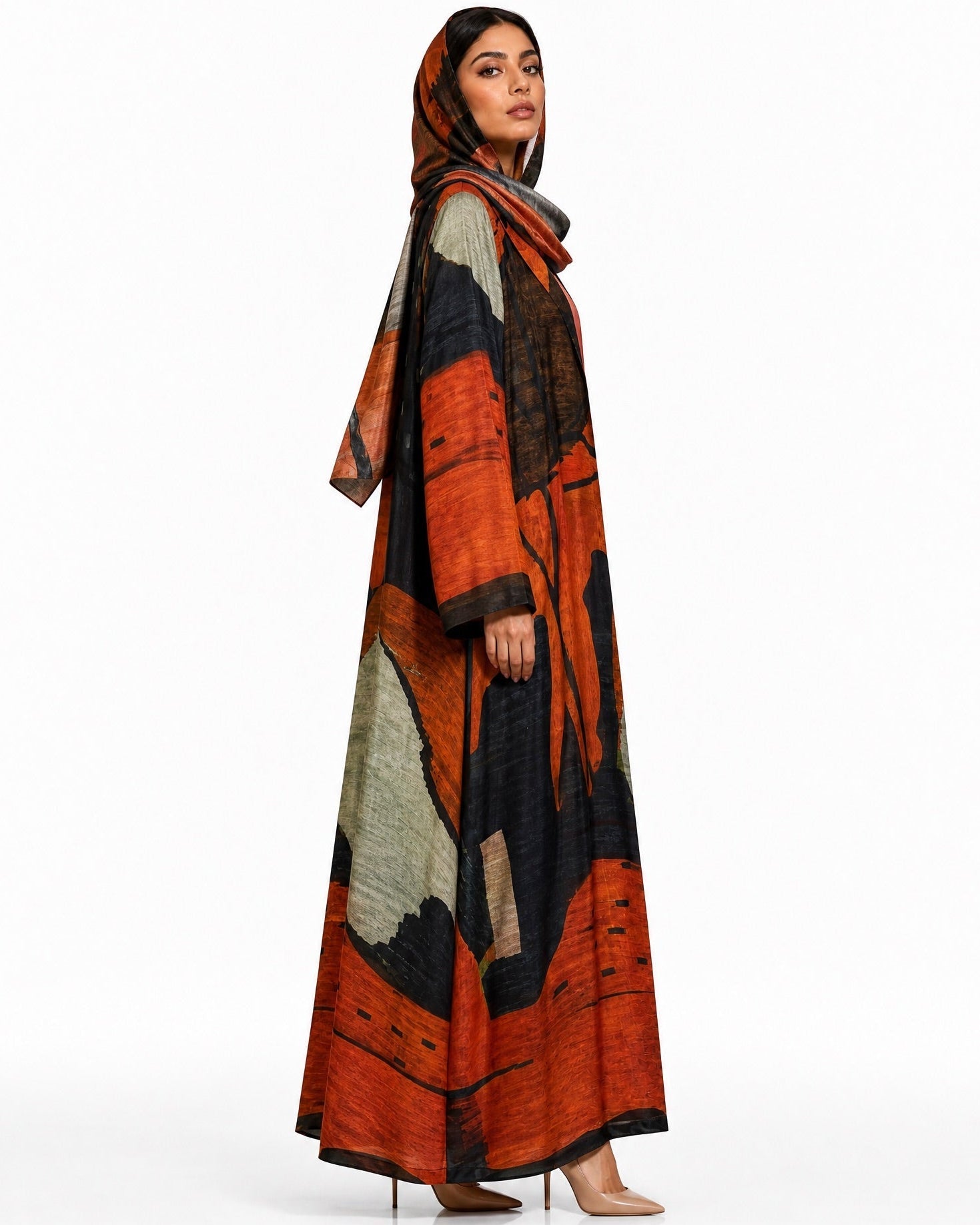 SS26MULS11 - Printed Cotton Silk Abaya - MULAKAAT - MIRA Y MANO
