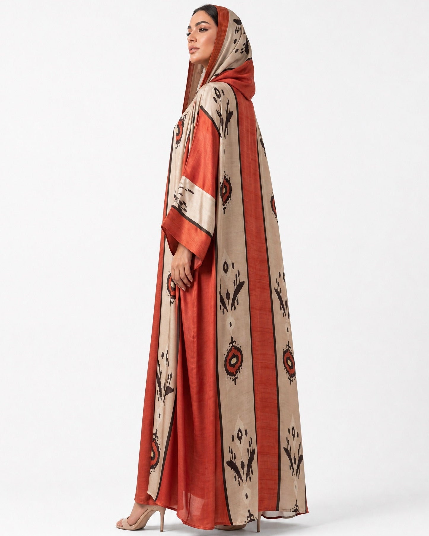 SS26MULS15 - Printed Cotton Silk Abaya - MULAKAAT - MIRA Y MANO