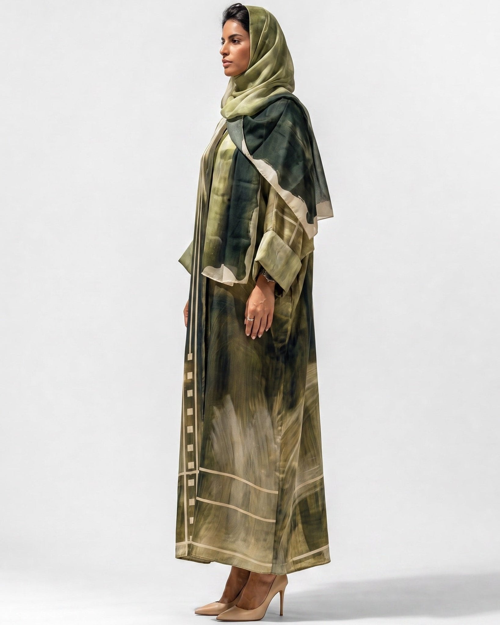 SS26MULS16 - Printed Cotton Silk Abaya - MULAKAAT - MIRA Y MANO