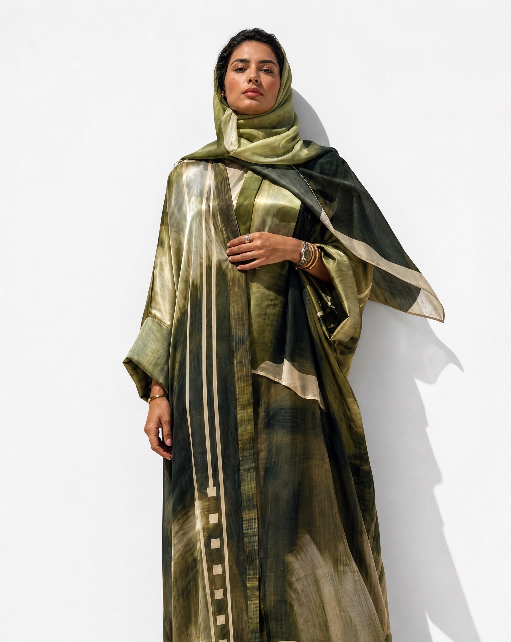 SS26MULS16 - Printed Cotton Silk Abaya - MULAKAAT - MIRA Y MANO