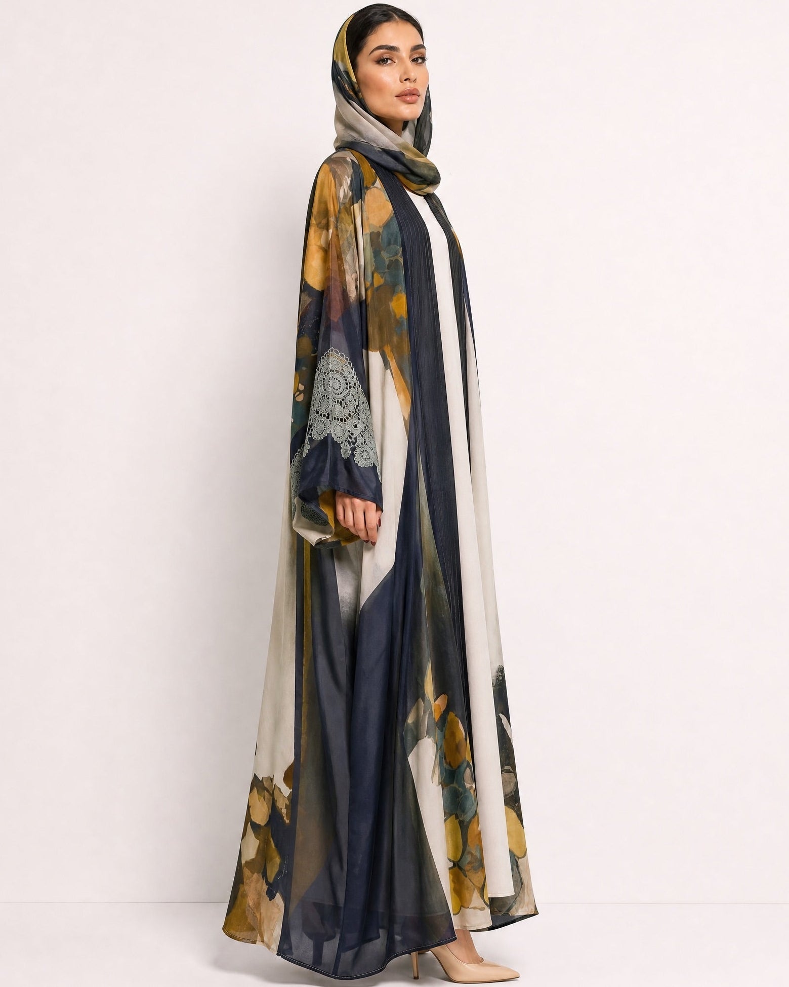 SS26MULS17 - Printed Cotton Silk Abaya - MULAKAAT - MIRA Y MANO